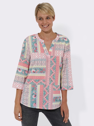 Schlupfbluse mit Seitenschlitzen - flamingo-bedruckt