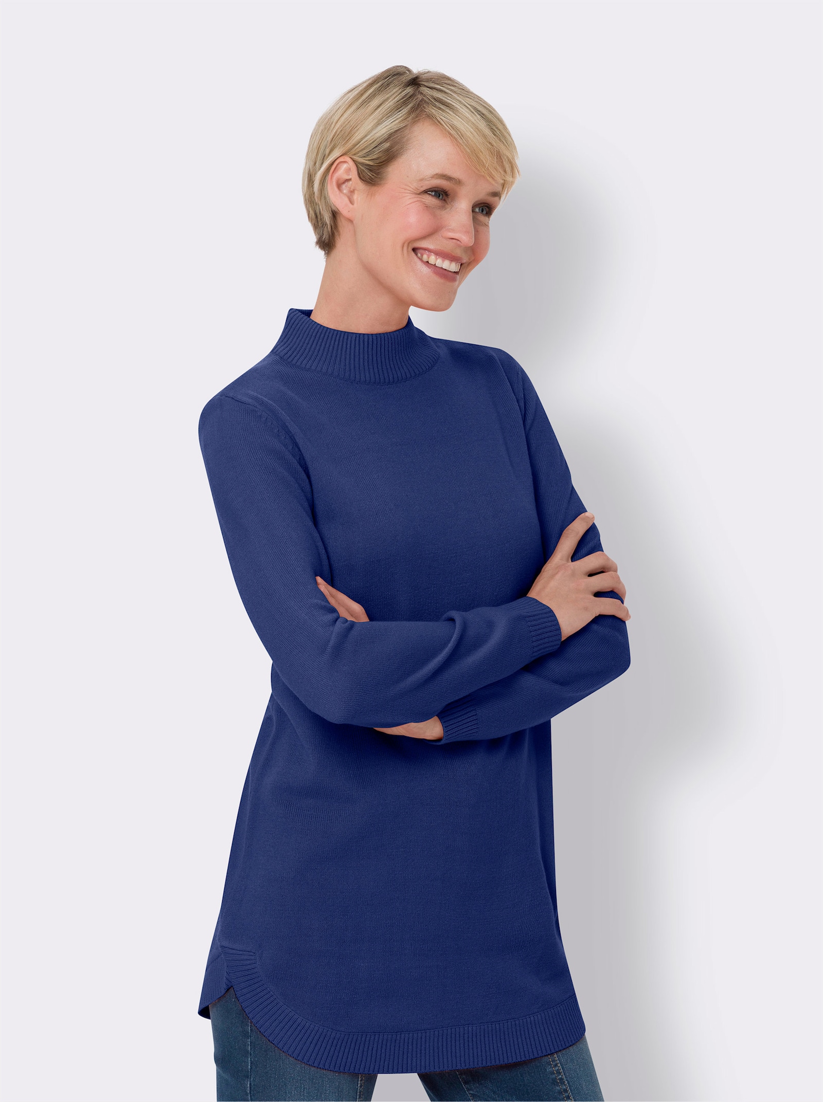 Pullover mit abgerundetem Saum - royalblau