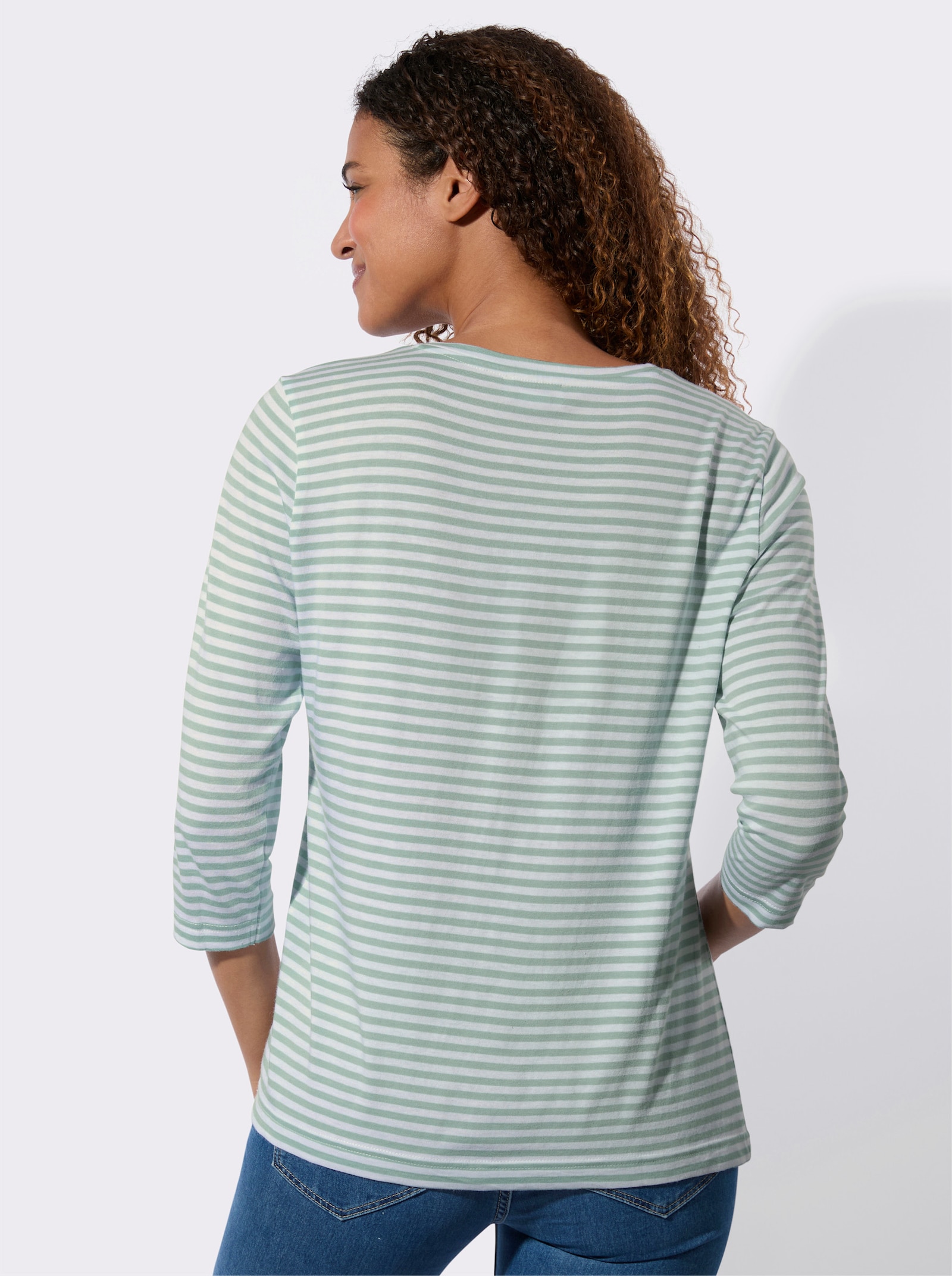 3/4-Arm-Shirt im Ringel-Dessin - kalkmint-weiß-geringelt