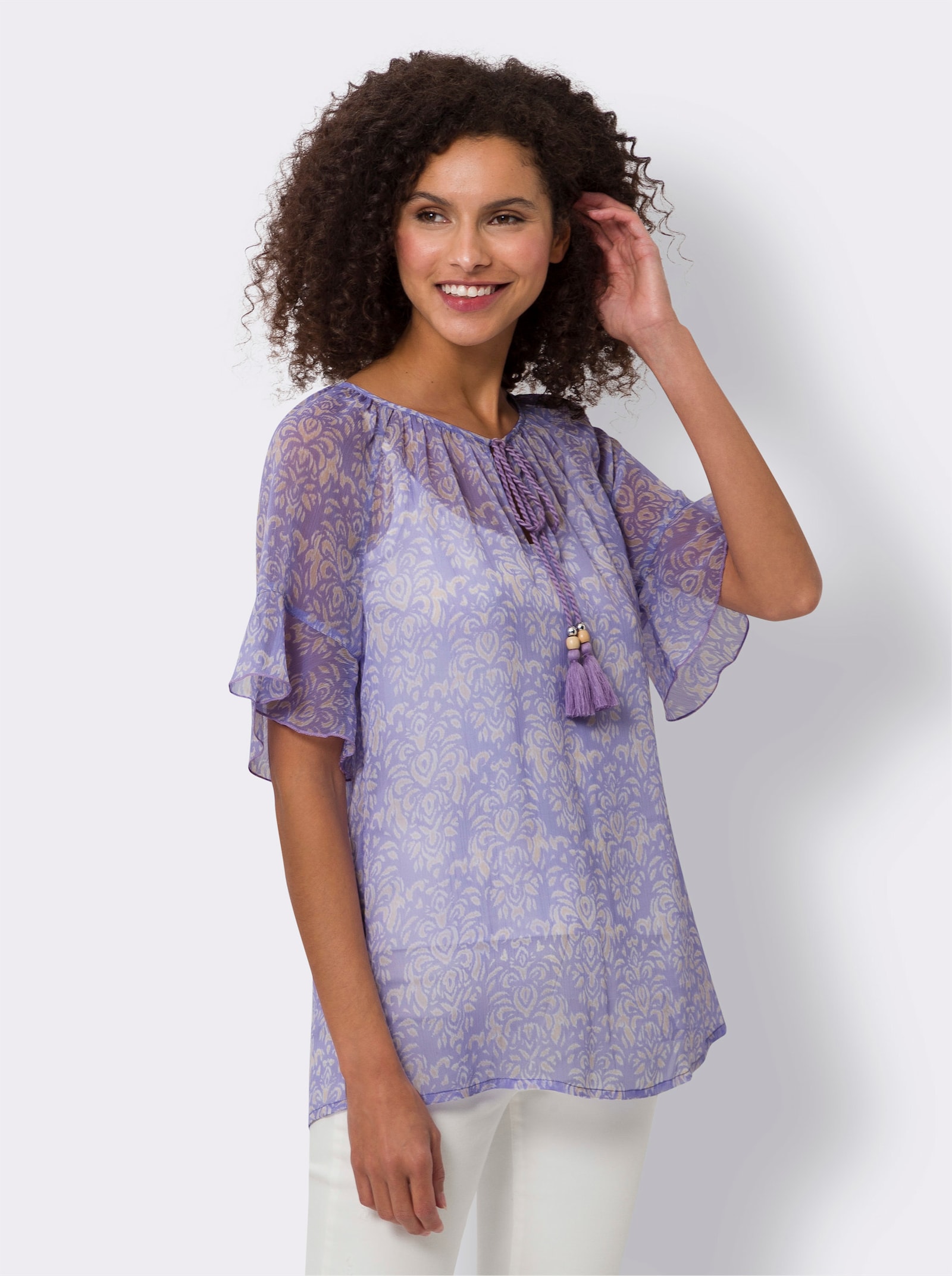 heine Chiffonbluse mit Ornamentmuster - lavendel-ecru-bedruckt
