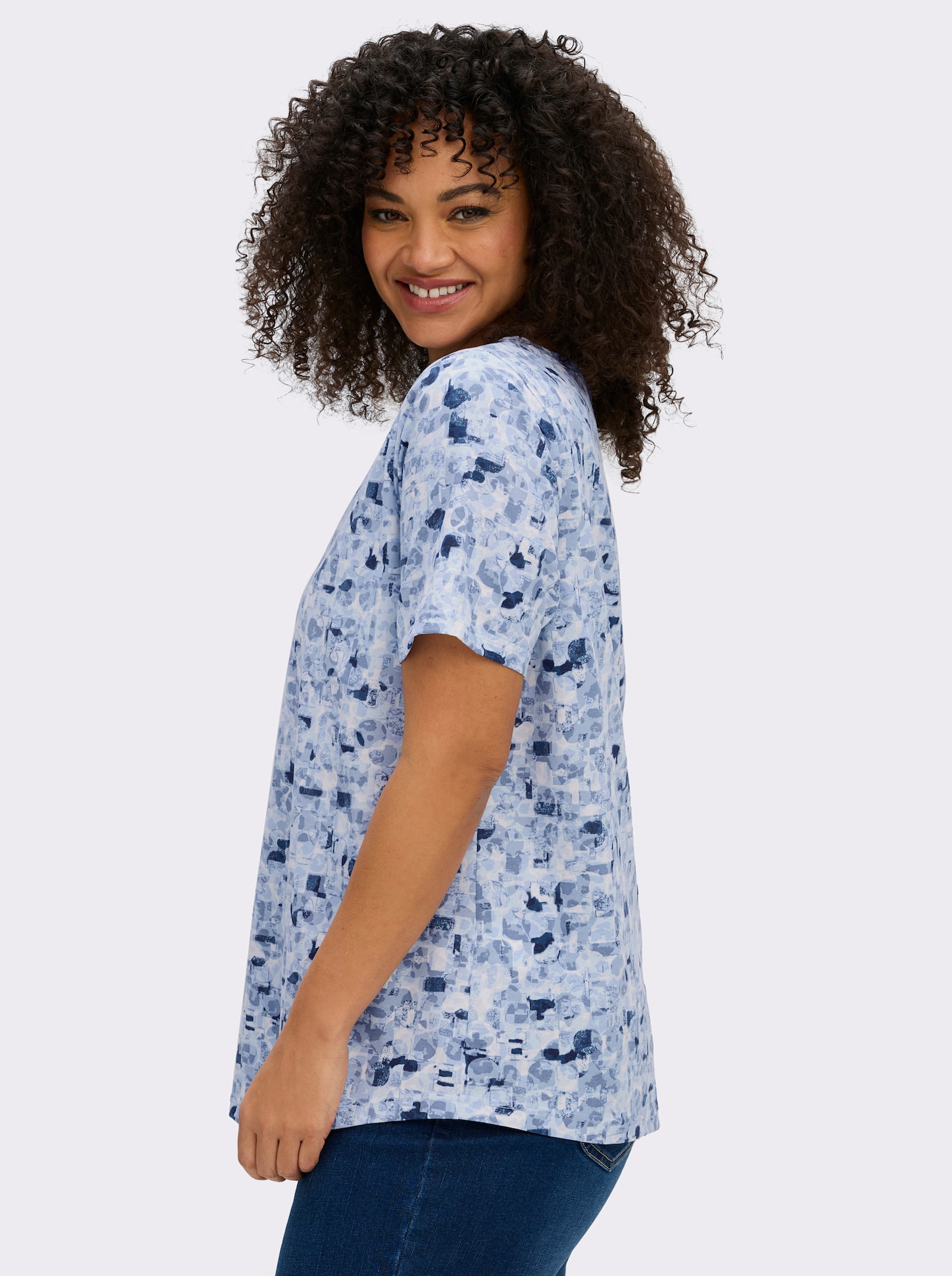 Kurzarmshirt in Baumwoll-Qualität - hellblau-bleu-bedruckt