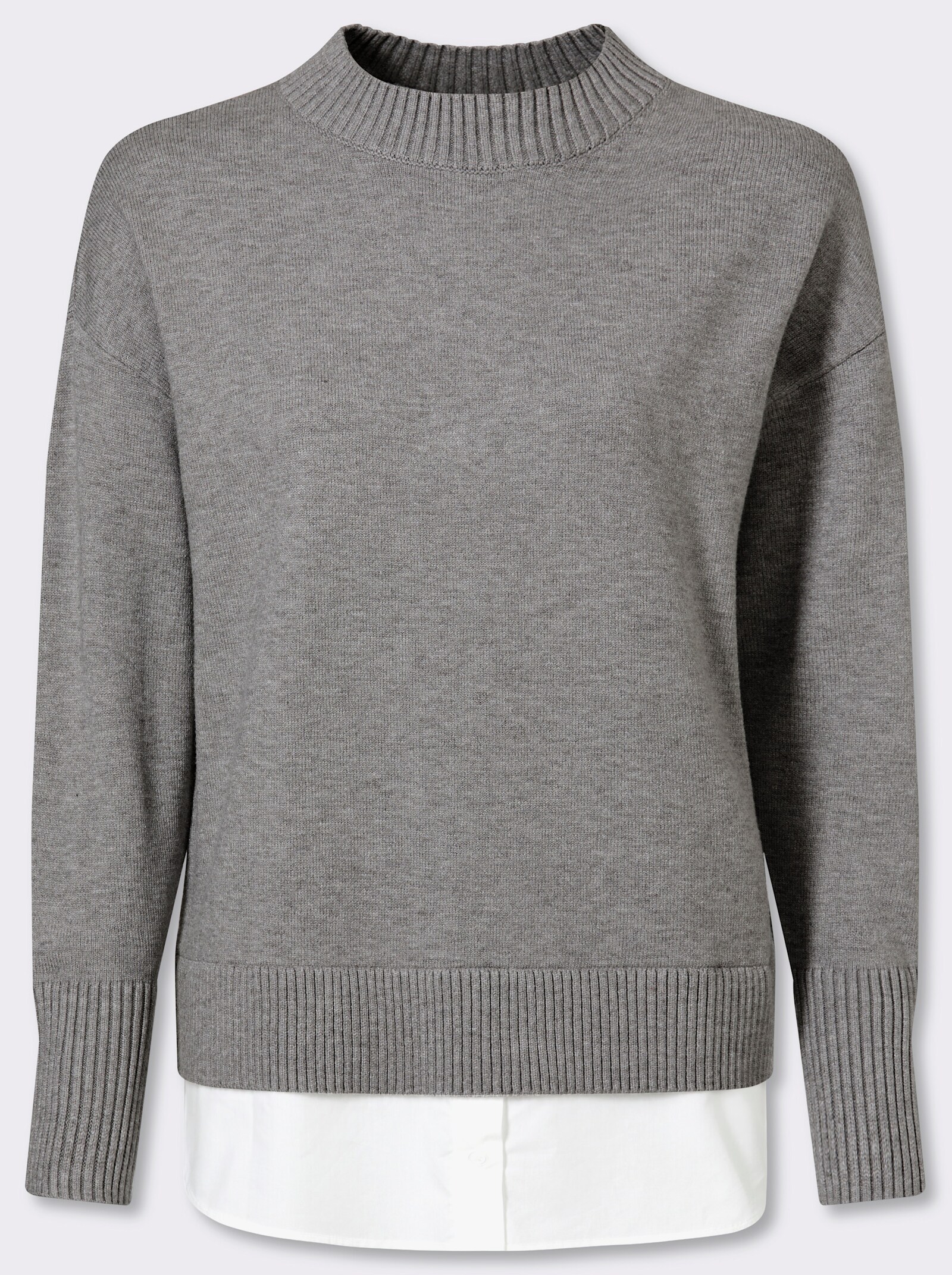 heine 2-in-1-Pullover mit Bluseneinsatz - grau-meliert