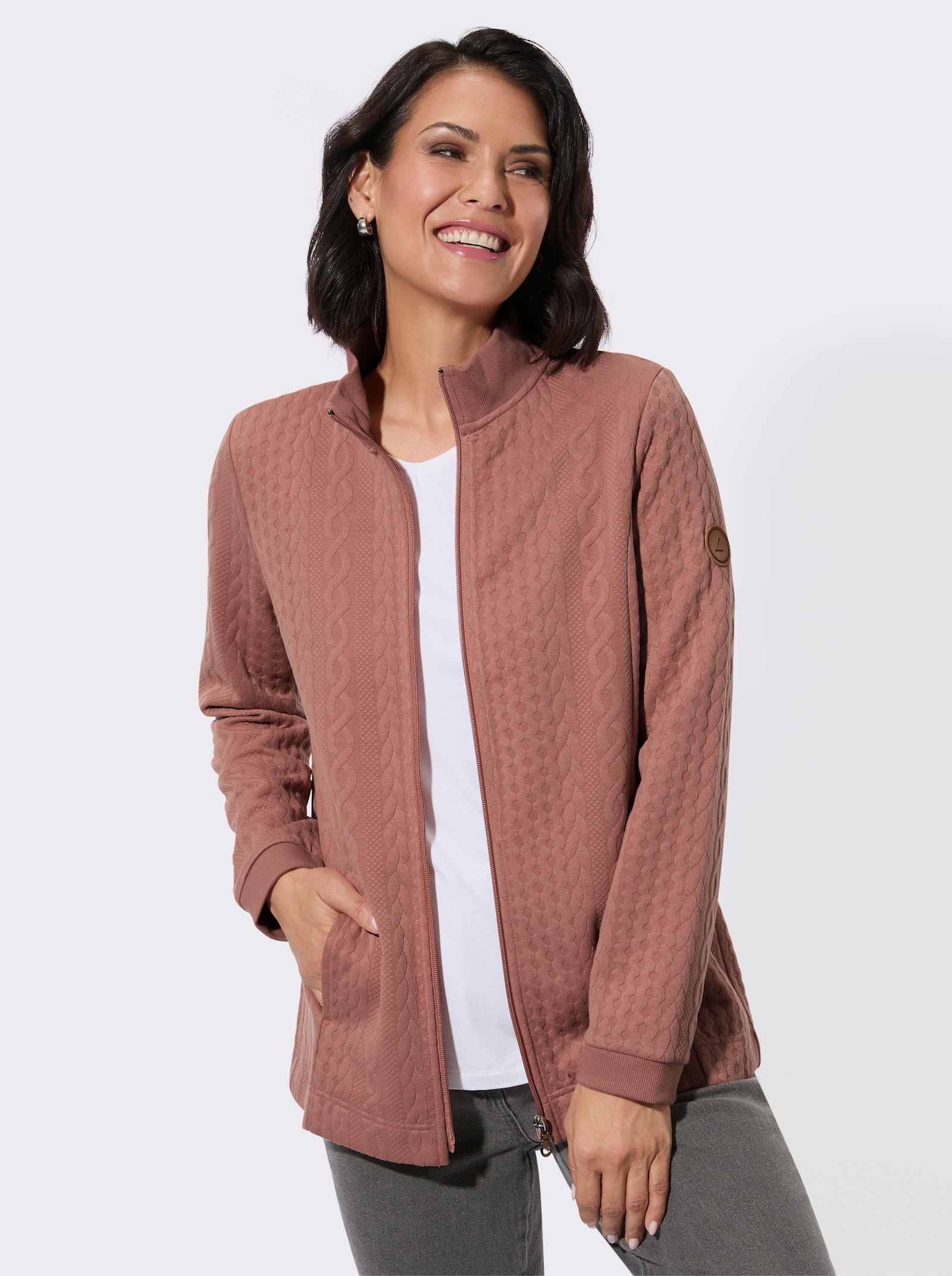 Shirtjacke mit Reißverschluss - rosenholz