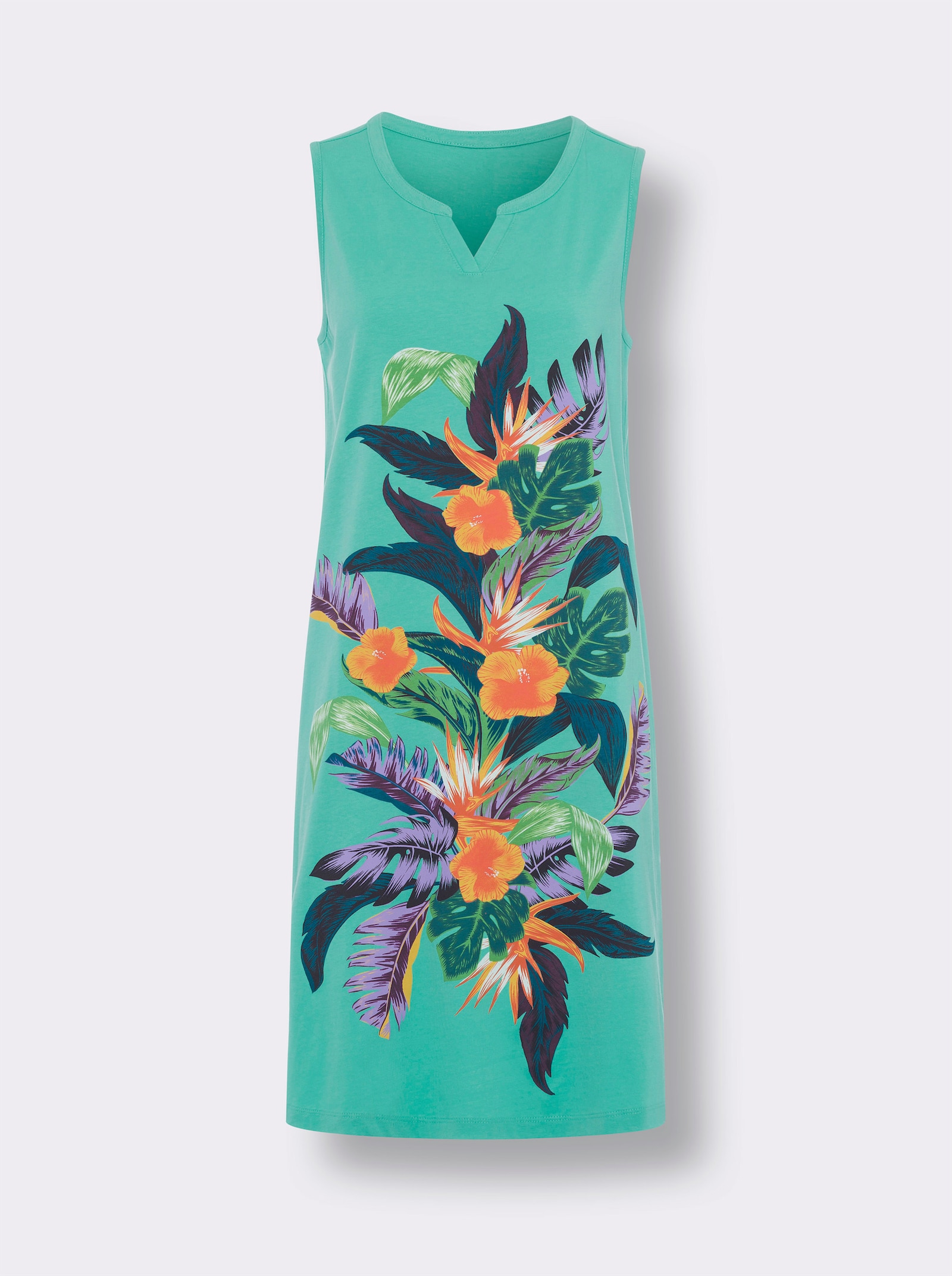 Sommerkleid mit platziertem Blüten-Druck - blaugrün