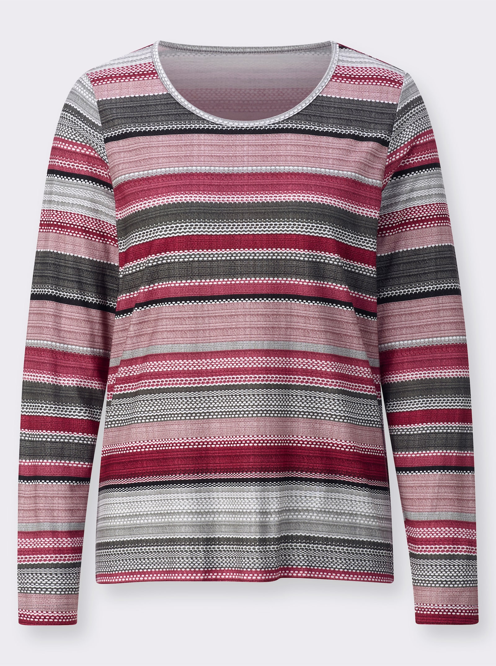 Streepjesshirt in mix van katoen en modal - bordeaux/grafiet gestreept