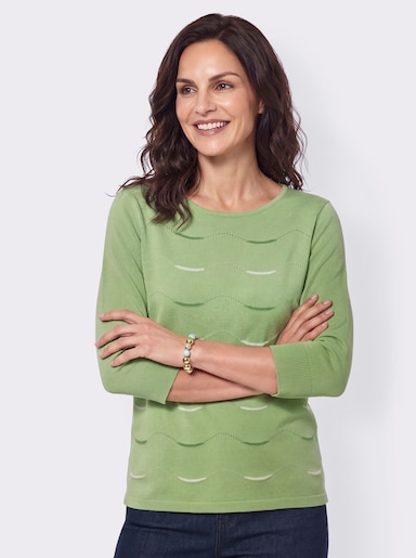 3/4-Arm-Pullover mit Wellenmuster - reseda-ecru