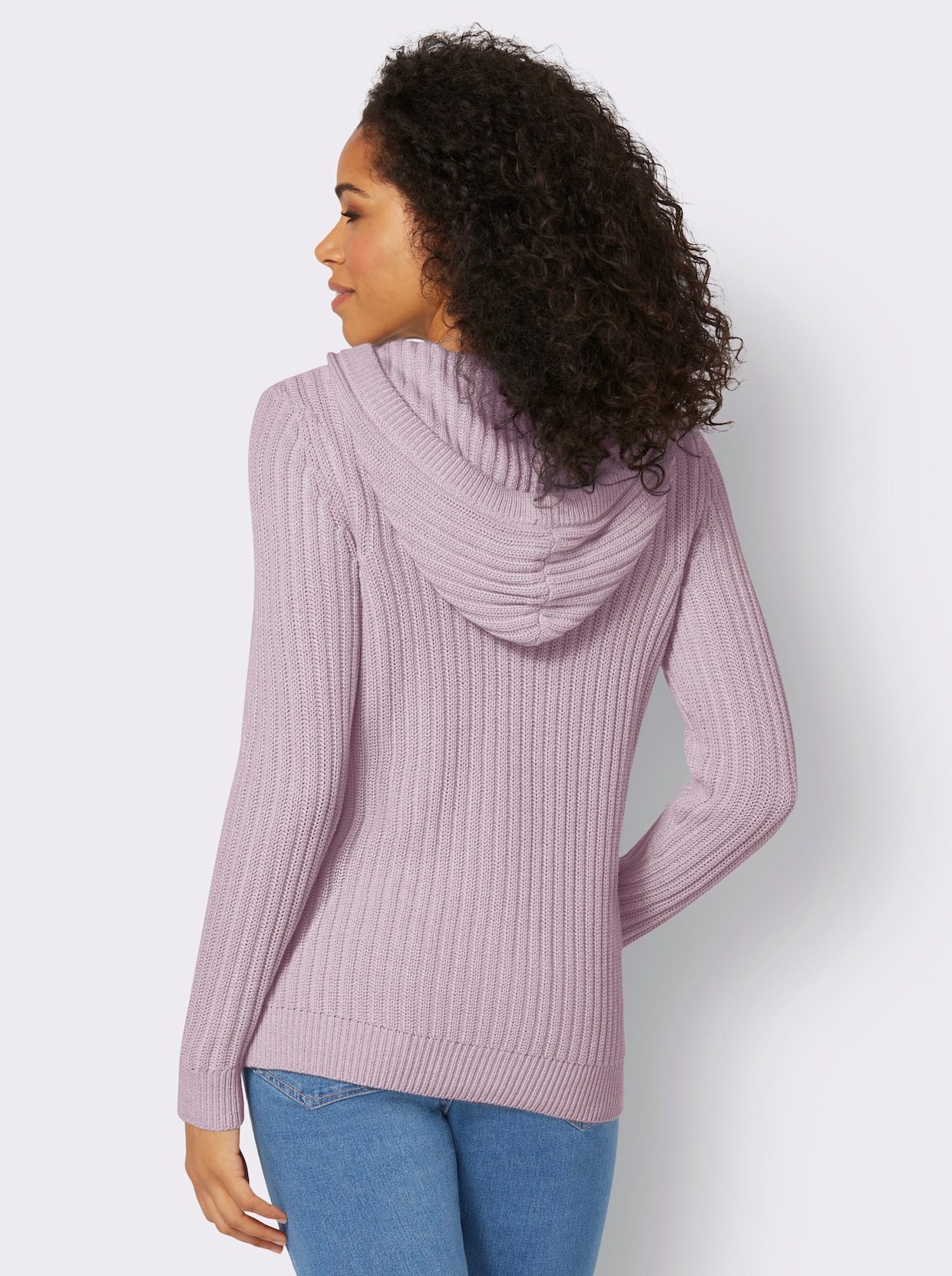 Kapuzen-Pullover - mauve-weiss-meliert