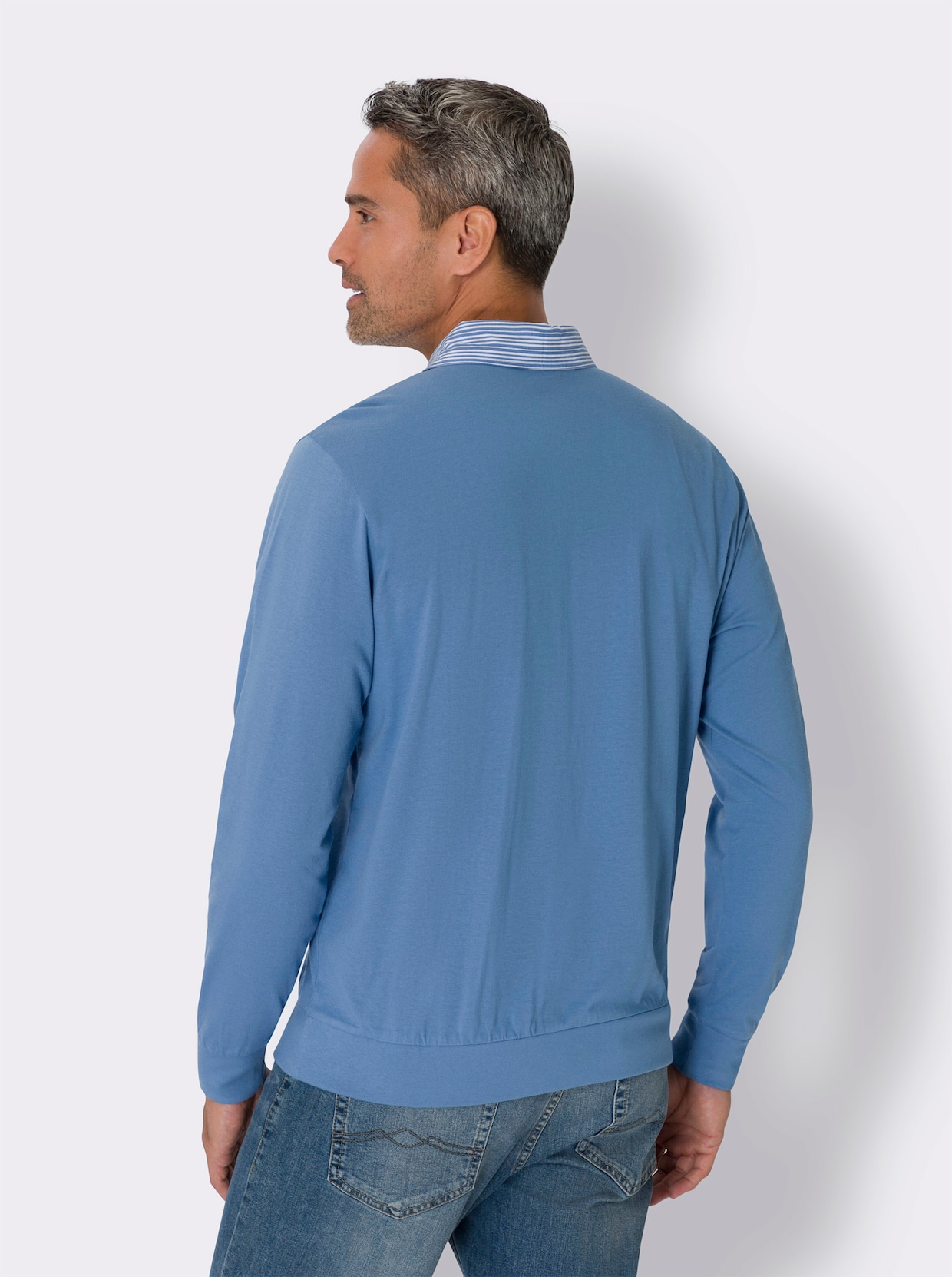 Langarm-Poloshirt - mittelblau