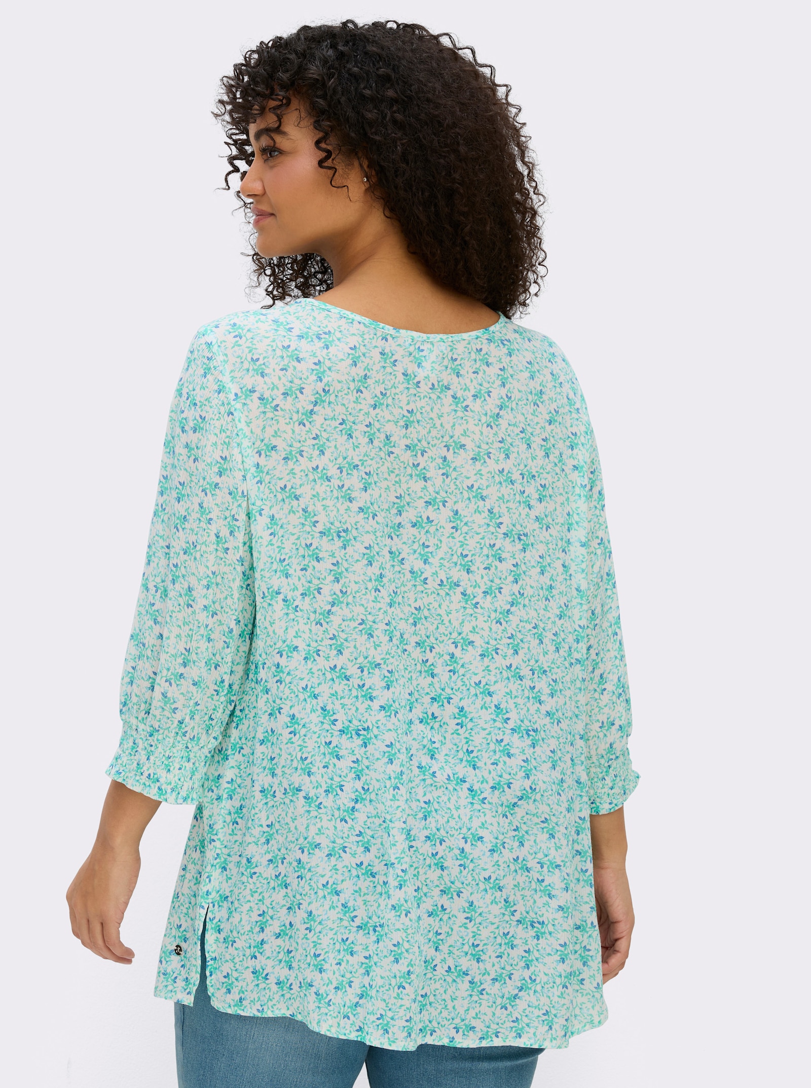 sheego Tunika mit 3/4-Ärmeln - ecru-blaugrün-bedruckt