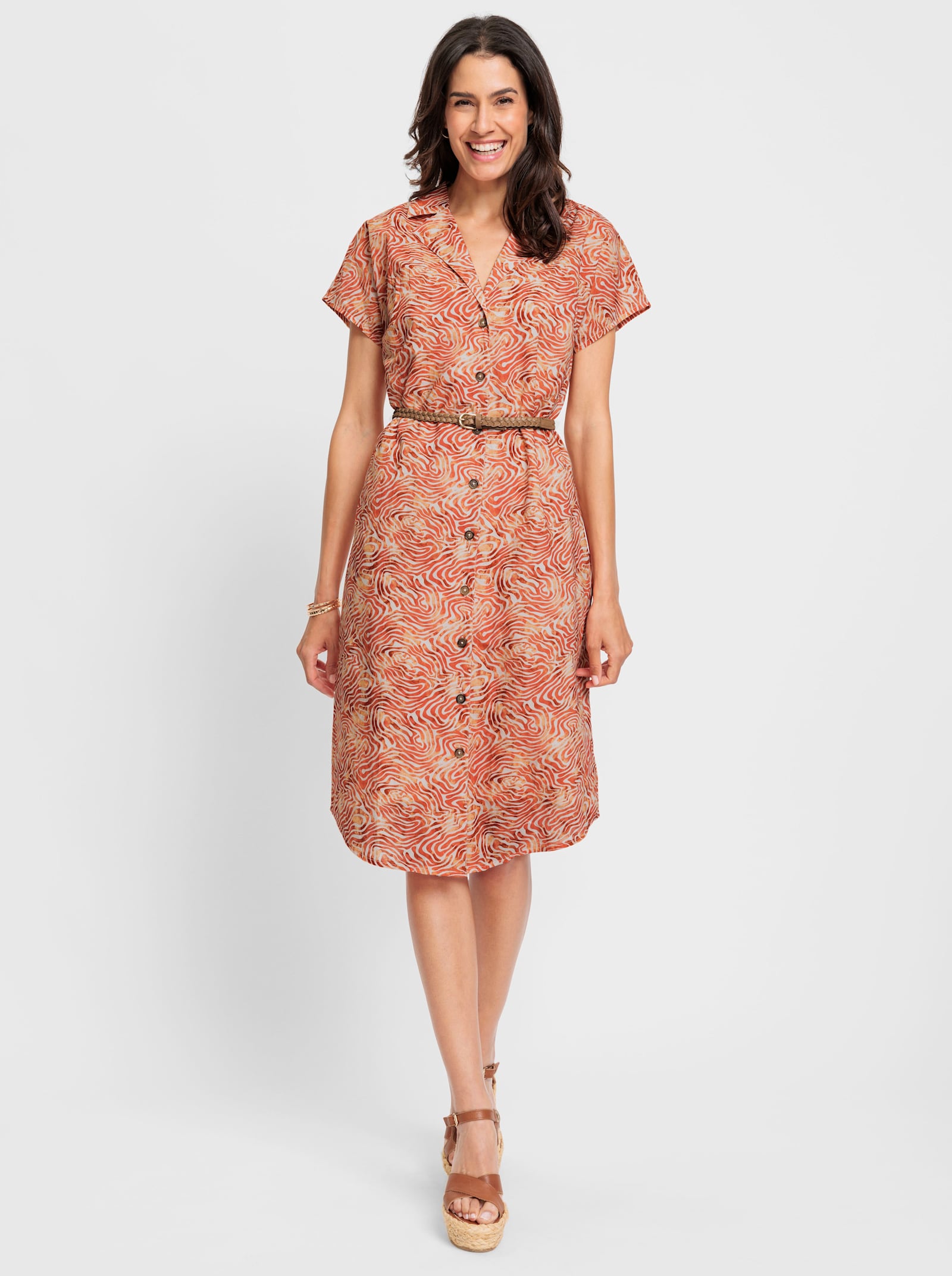 Druckkleid inklusive Unterkleid - elfenbein-papaya-bedruckt