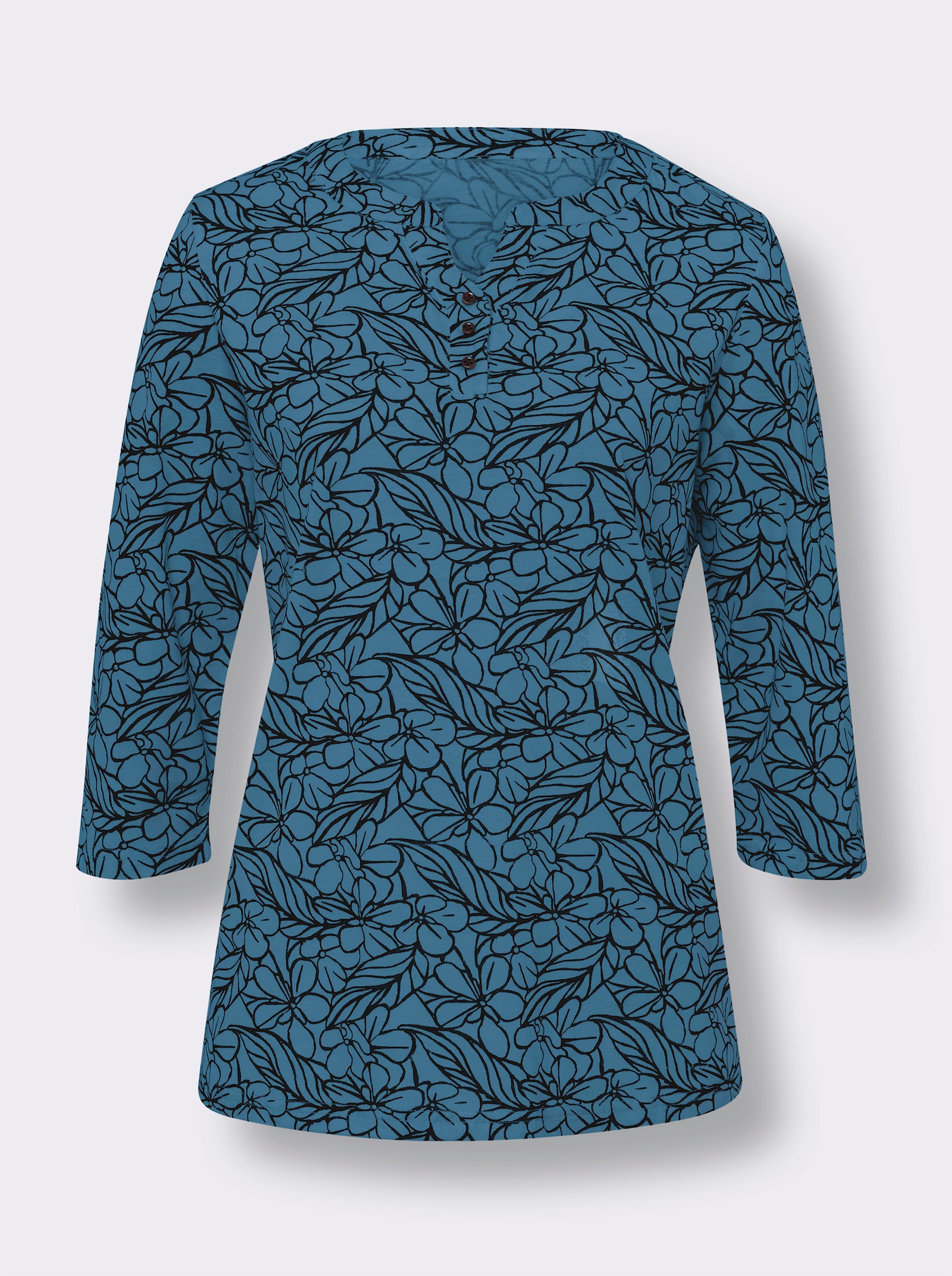 Shirt met 3/4-mouwen in bloemdessin - topaas/zwart bedrukt