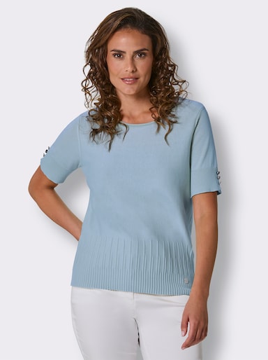 CREATION L PREMIUM Kurzarmpullover mit Zierknöpfen - eisblau