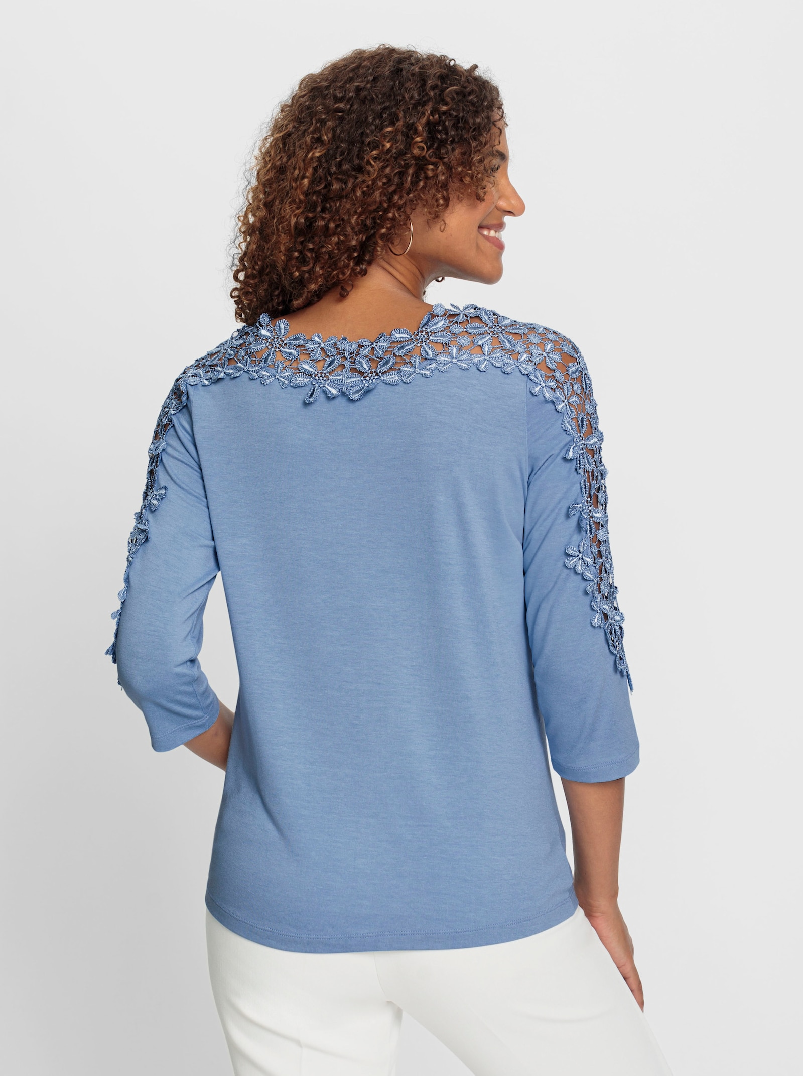 Kanten shirt met boothals - bleu