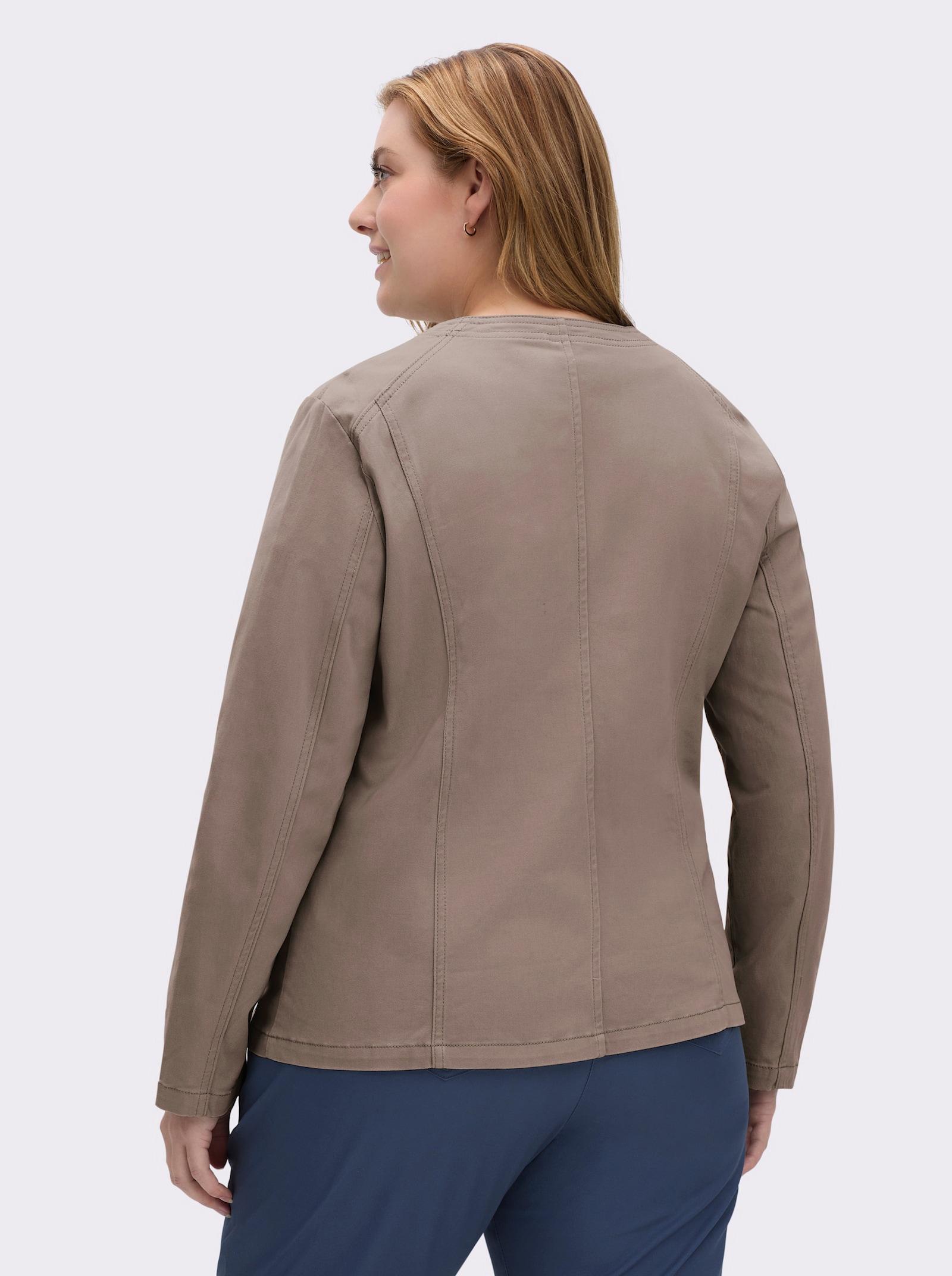 Jeansblazer mit Zier-Reißverschlüssen - taupe