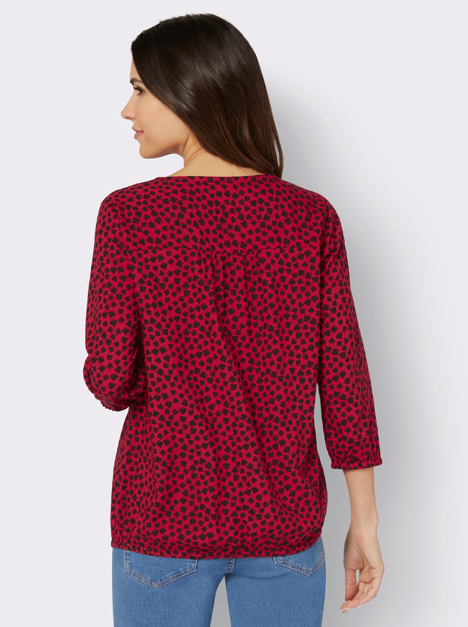 Comfortblouse in contrastdessin - rood/zwart geprint