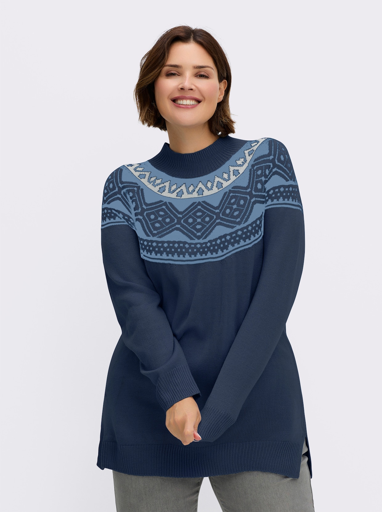 Longpullover mit Norwegermuster - dunkelblau-bleu