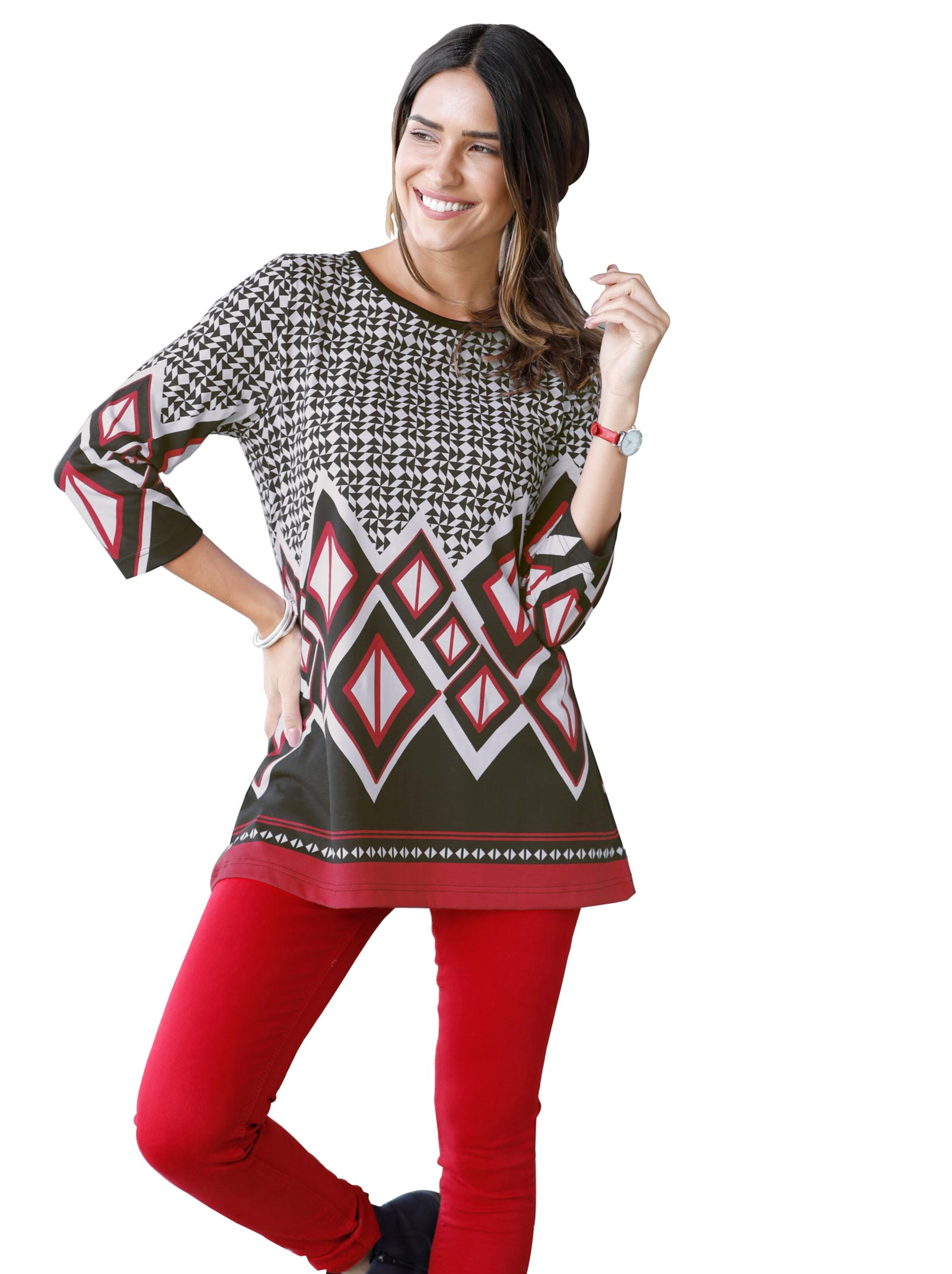 Longshirt - schwarz-rot-bedruckt