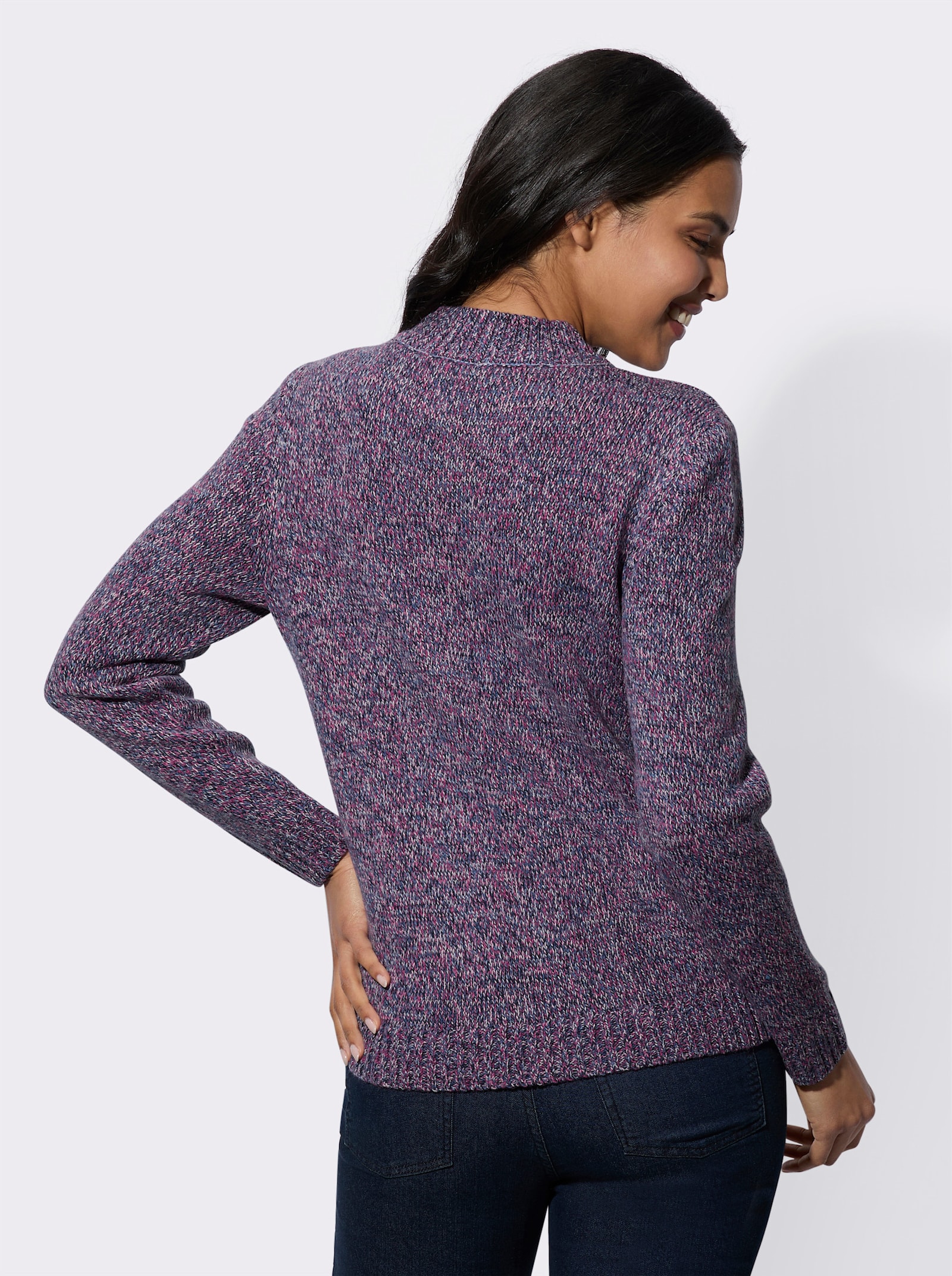 Pullover met opstaande kraag van gemêleerd garen - marine/heide gemêleerd