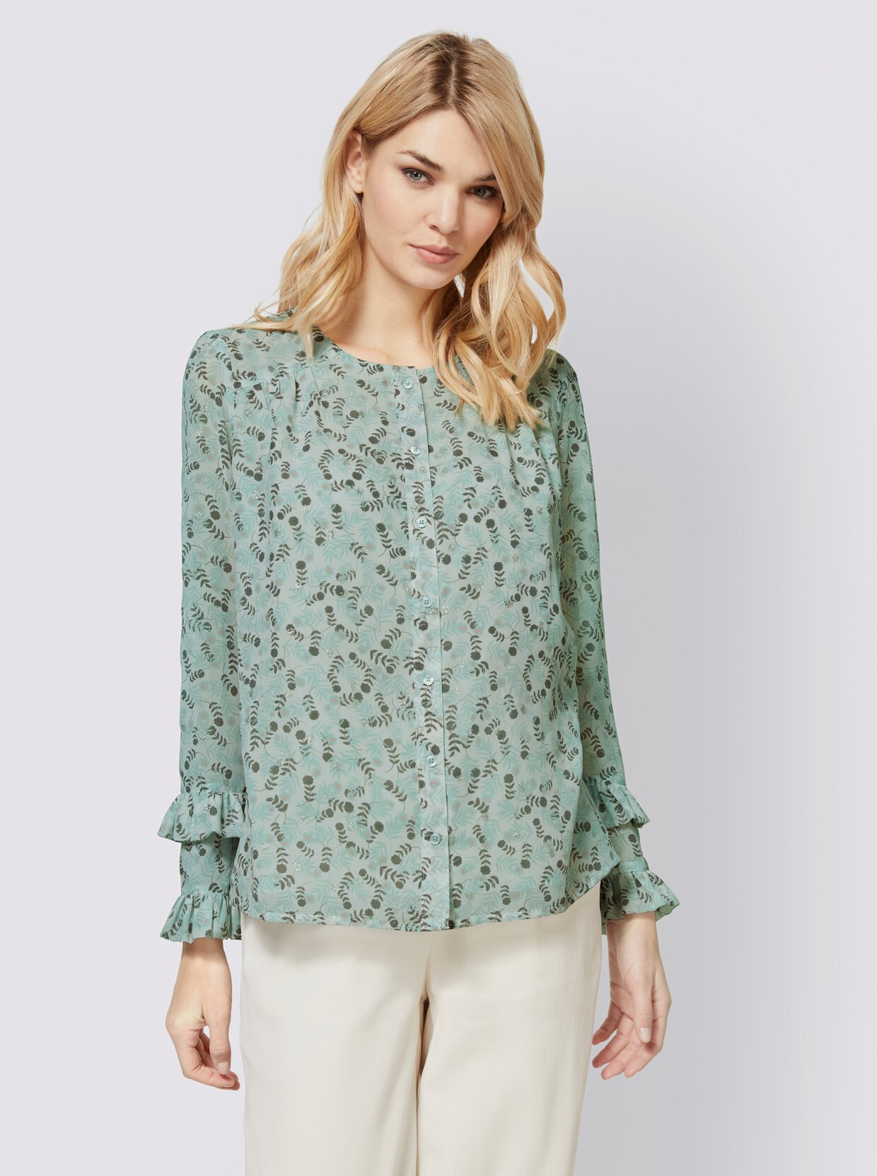 heine Bluse - kalkmint-anthrazit-bedruckt