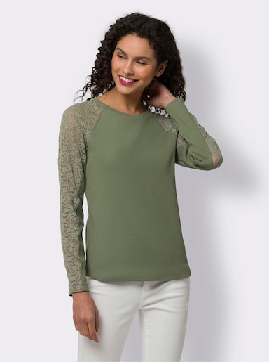 heine Langarmshirt mit Spitzenärmeln - khaki