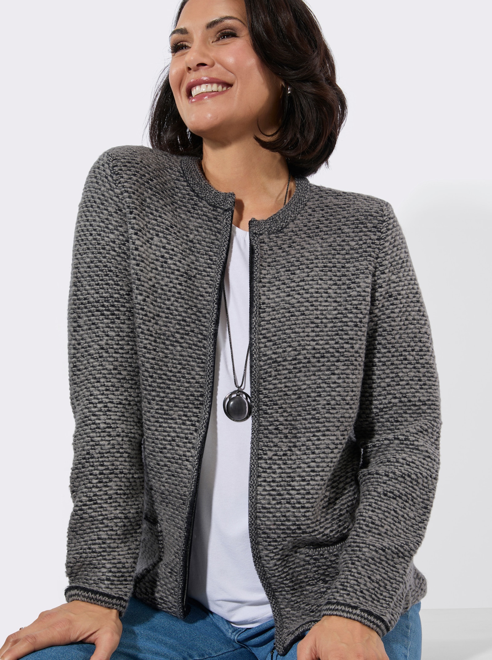 Strickjacke mit Farbverlauf - steingrau-anthrazit-gemustert