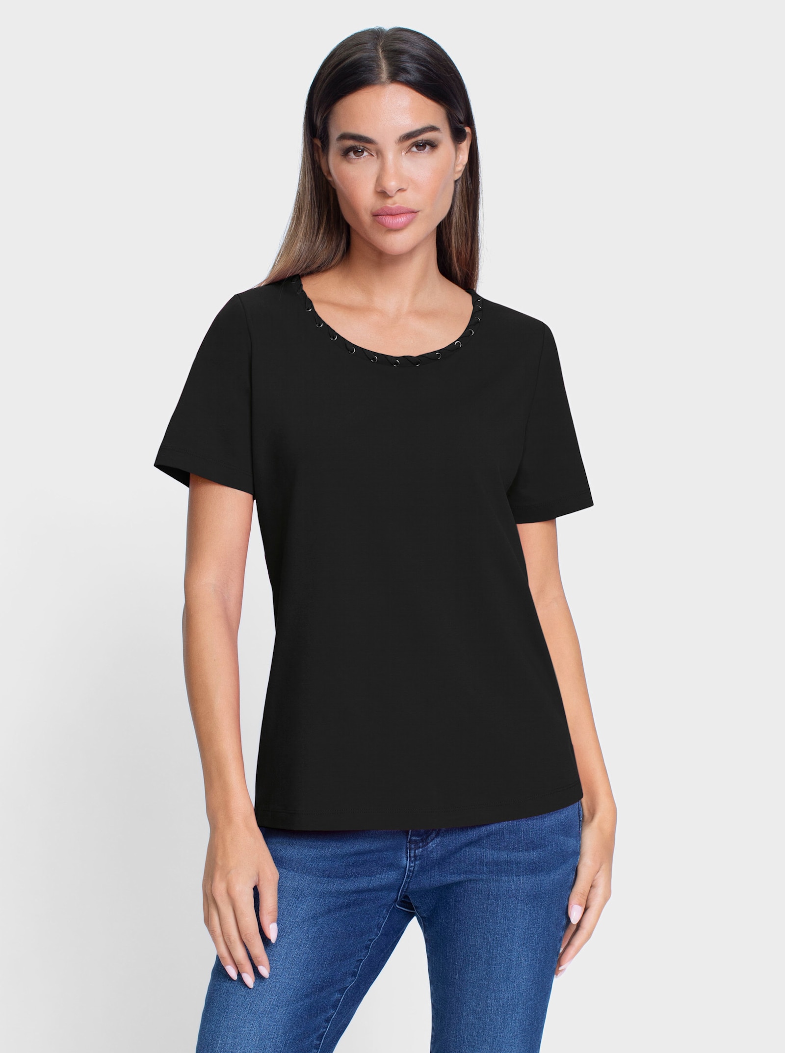 heine Rundhalsshirt mit Zierband - schwarz