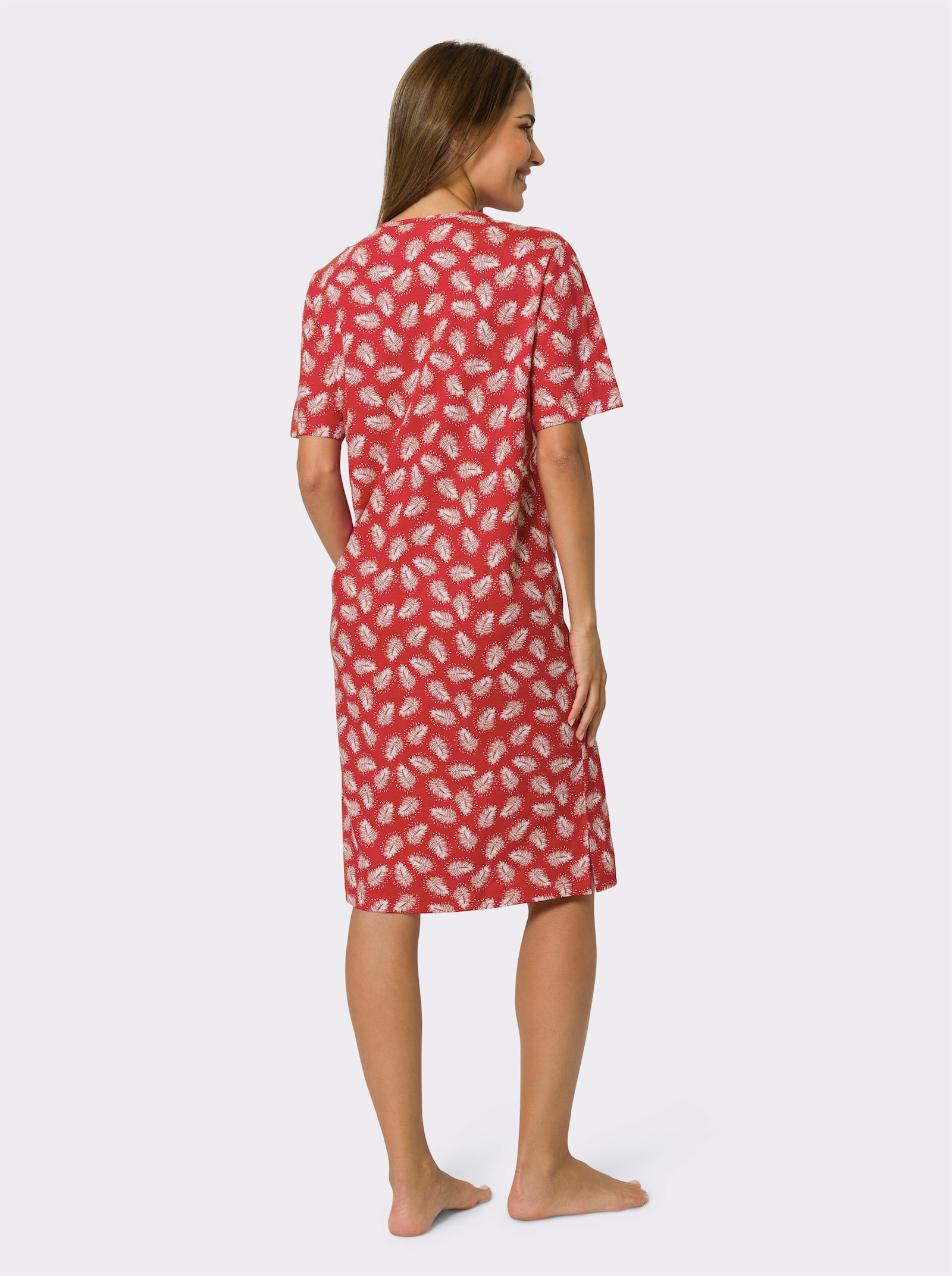 Nachthemd met verenprint - rood/wit geprint