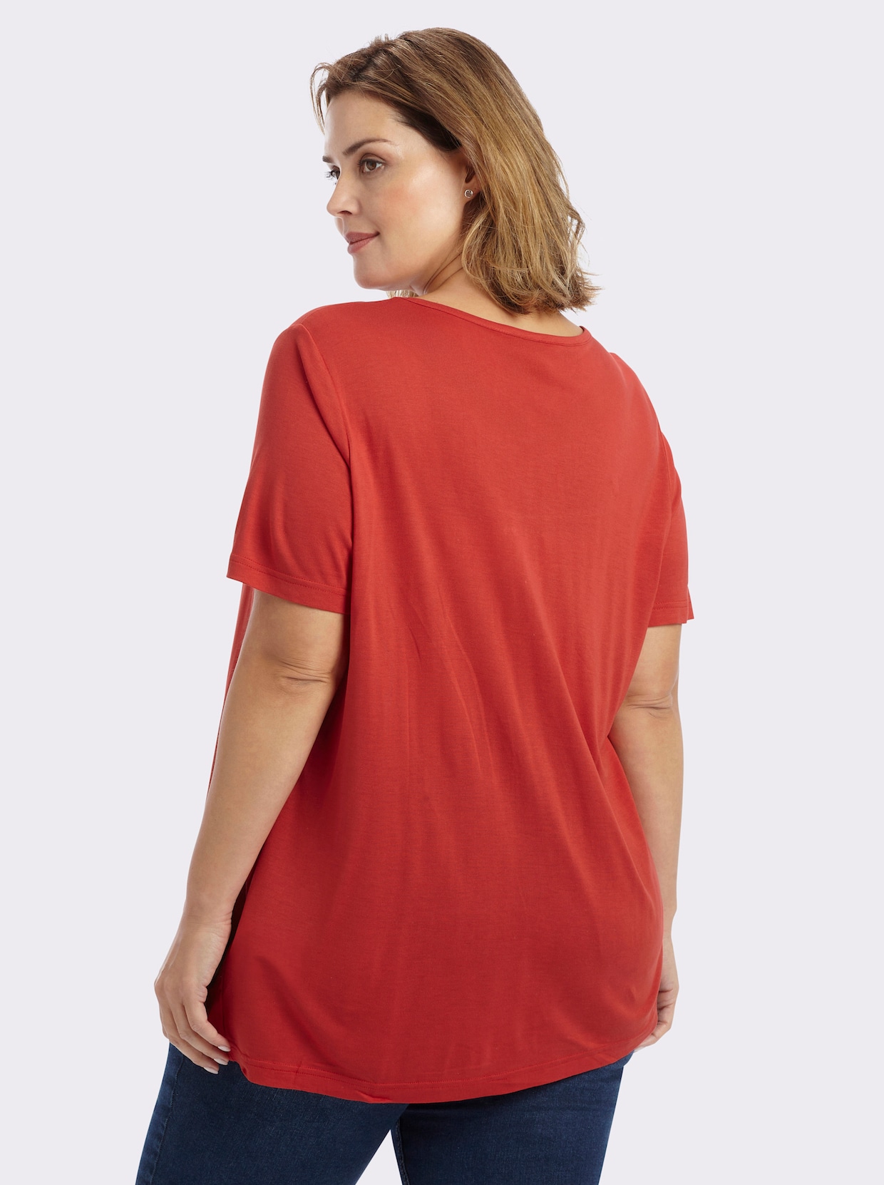 Kurzarmshirt mit Ziersteinchen, reine Viskose - erdbeere