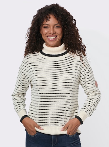 Rollkragenpullover mit Ringeln - champagner-schwarz-gemustert