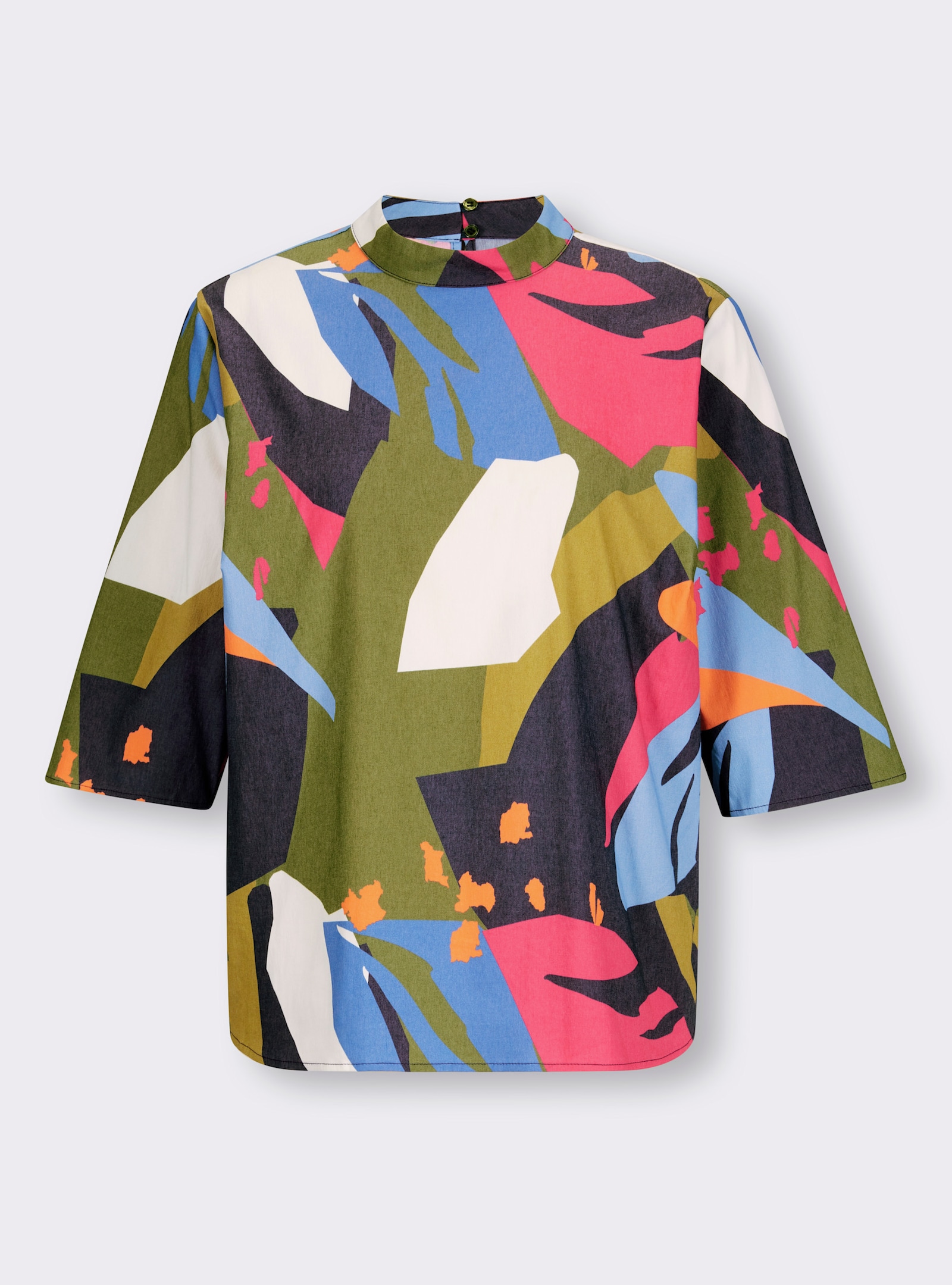 heine Schlupf-Bluse mit Stehkragen - oliv-pink-bedruckt