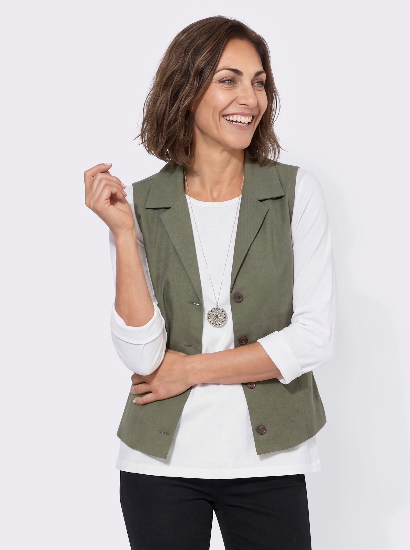 Weste mit Leinen-Anteil - khaki