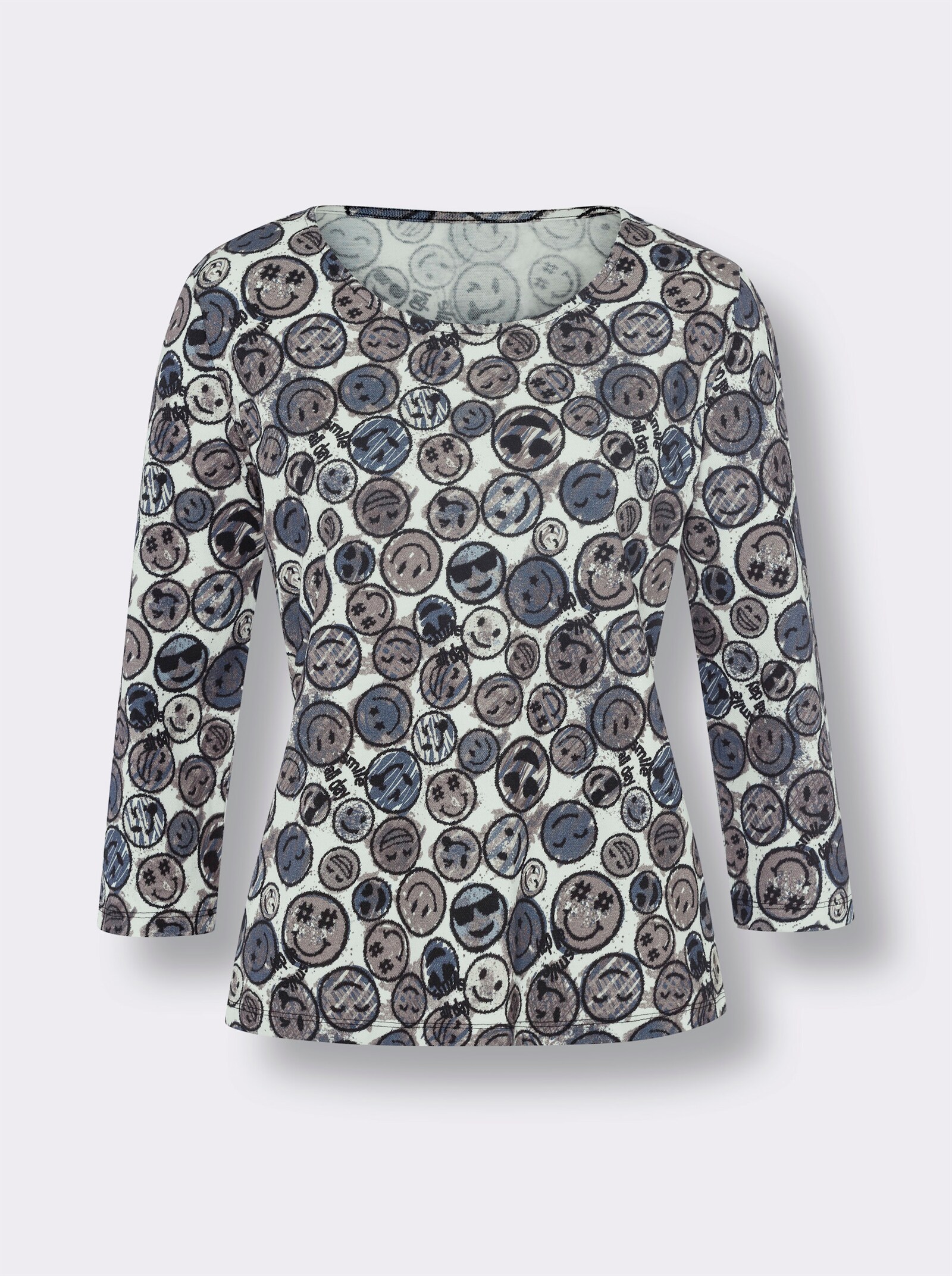 heine Rundhalsshirt mit leichter Taillierung - grau-hellgrau-bedruckt