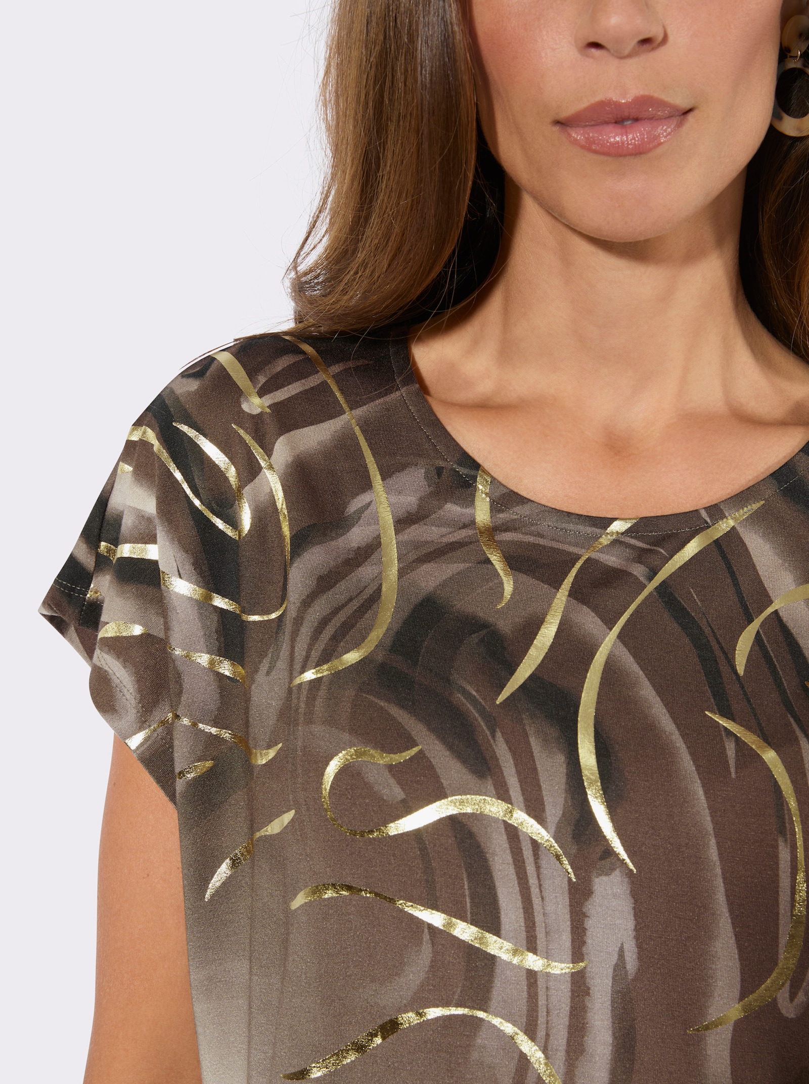 Rundhalsshirt mit goldfarbigem Folien-Druck - champagner-schoko-bedruckt