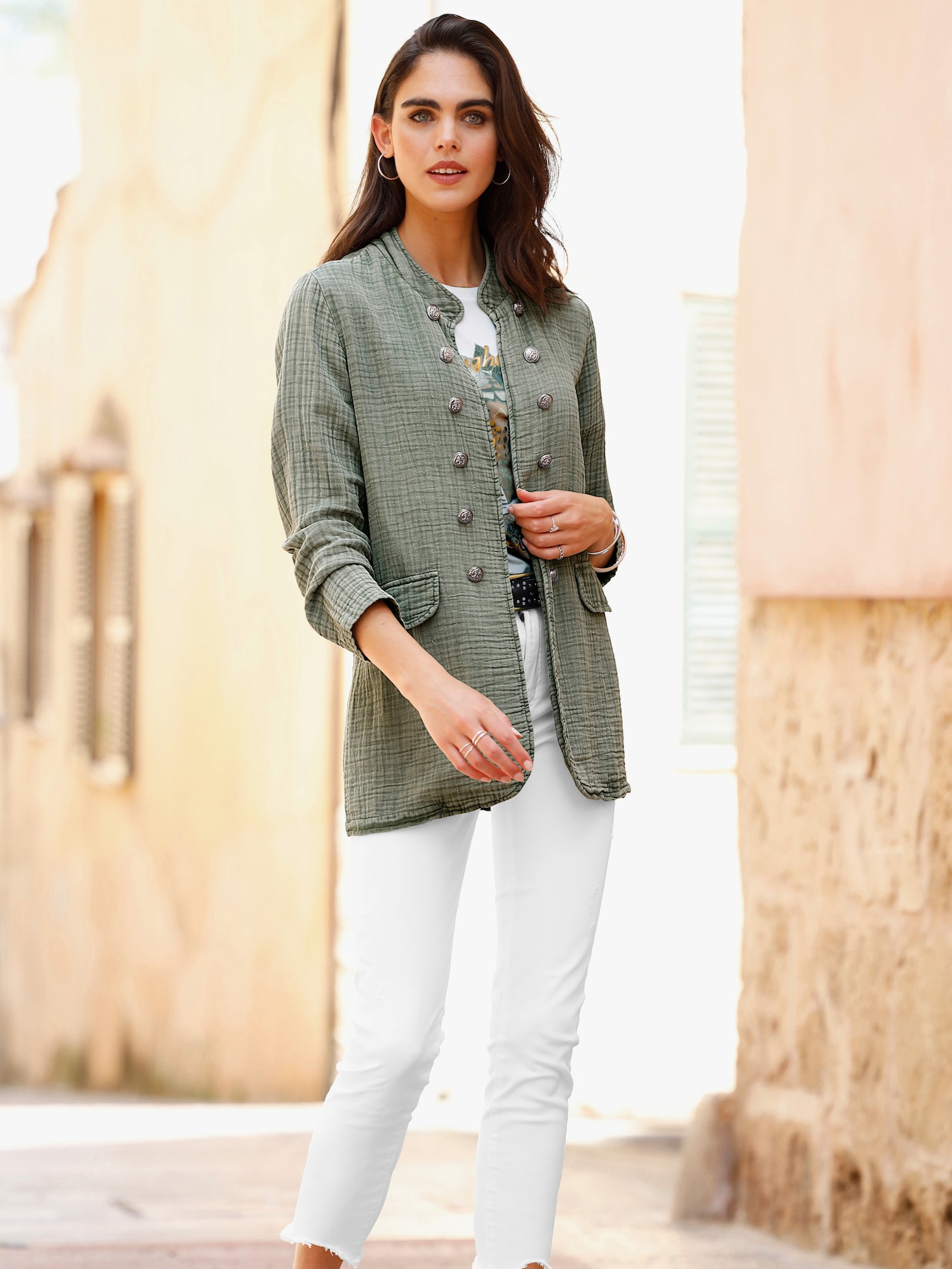 heine Blusenjacke mit Stehkragen - khaki