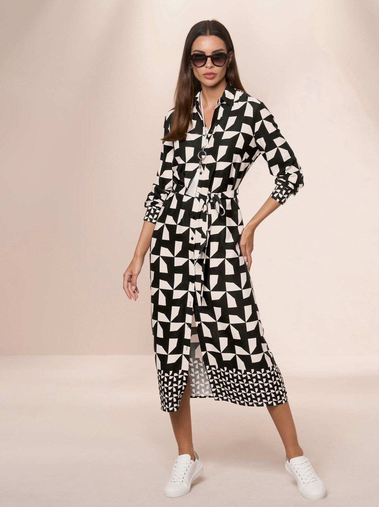Rick Cardona Druck-Kleid - sand-schwarz-bedruckt