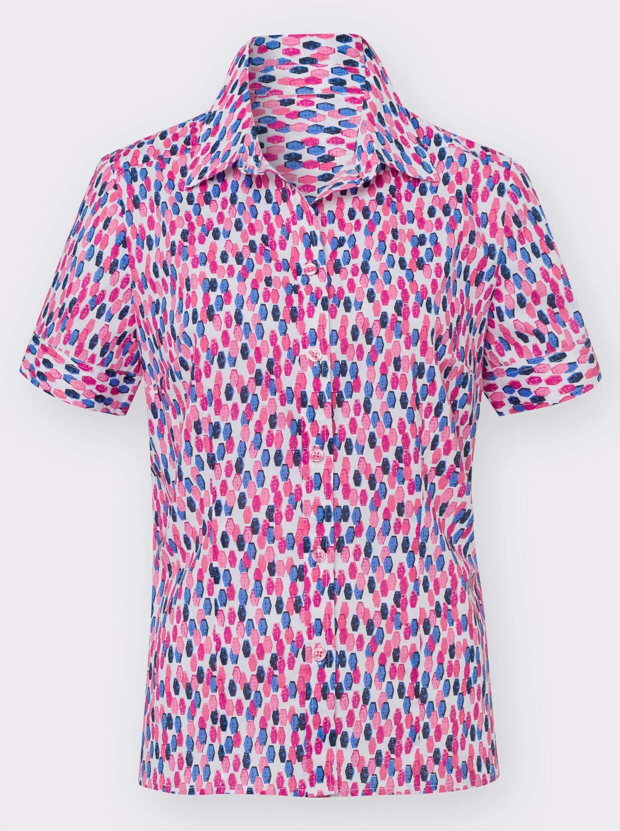 Kortärmad blus - fuchsia-marin, med tryck