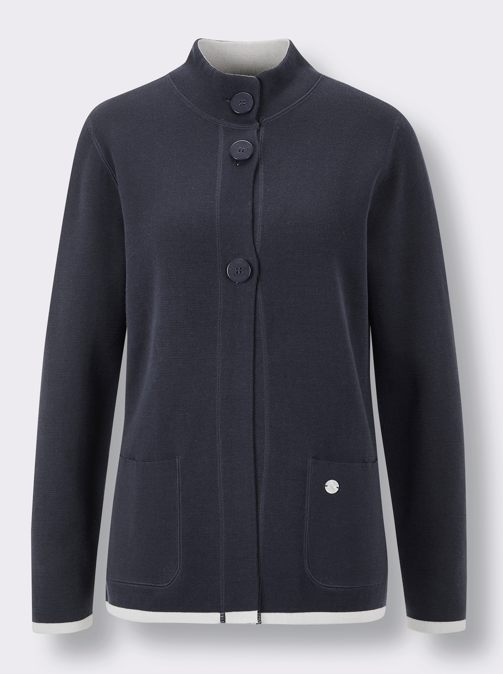 CREATION L PREMIUM Wendejacke aus Jacquard-Feinstrick - marine-weiß