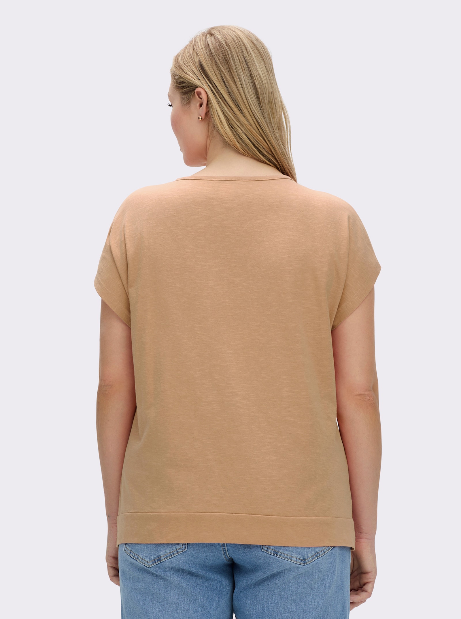 Kurzarmshirt Saum in Knoten-Optik - camel