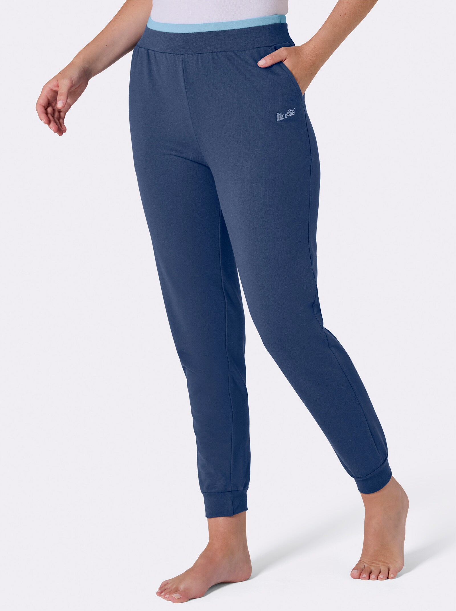 feel good Dehnbund-Hose mit Bündchen - jeansblau-aqua