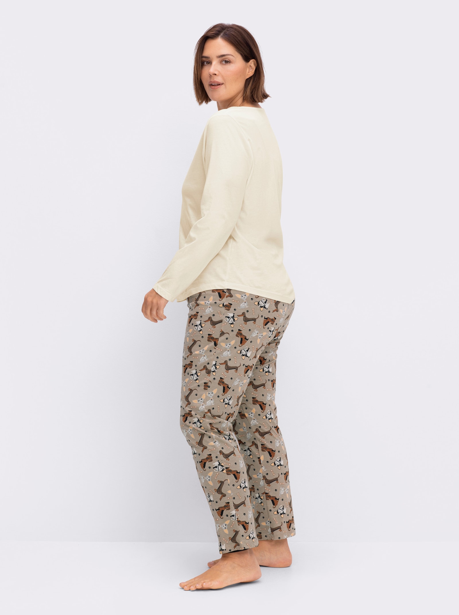 wäschepur Schlafanzug mit Hunde-Motiven - champagner-sesam-bedruckt