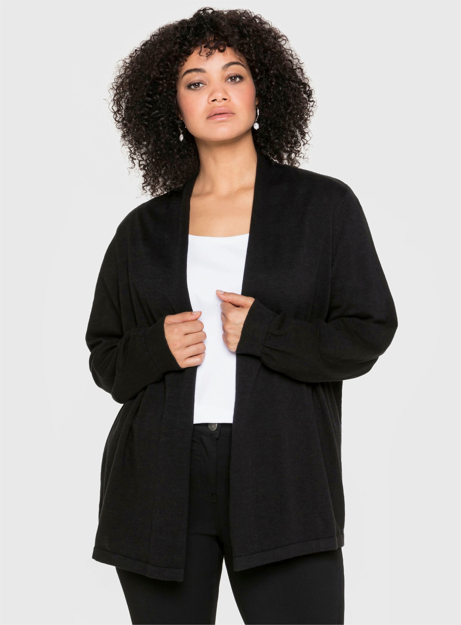 sheego Strickjacke in offener Form - schwarz