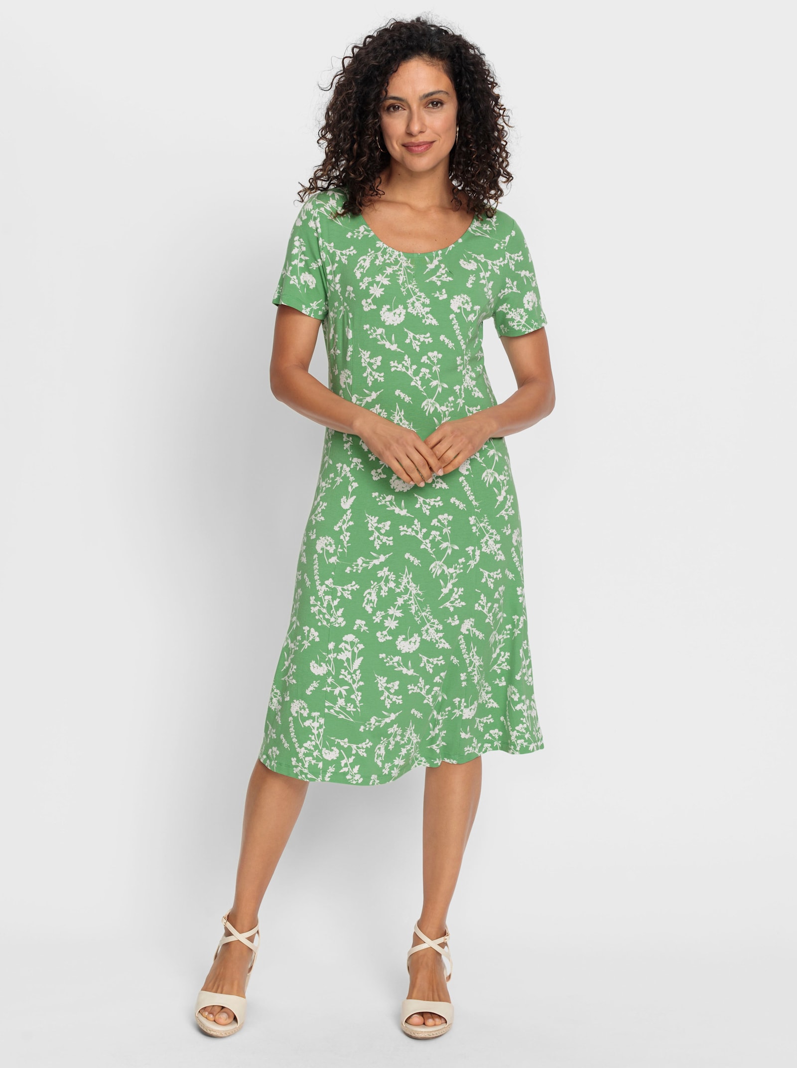 Jerseykleid im floralen Muster - apfel-ecru-bedruckt