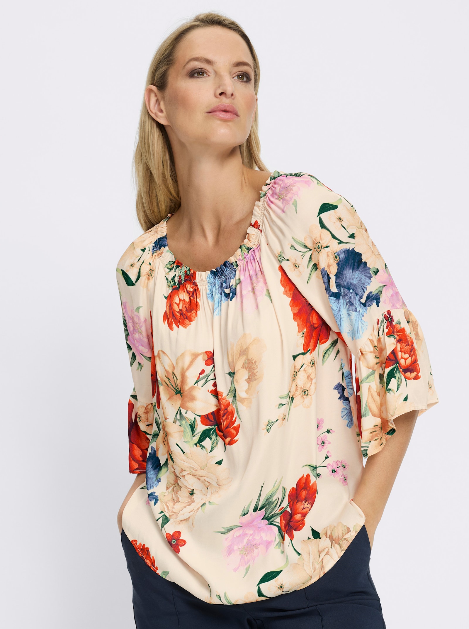 heine Schlupf-Bluse in Satin-Qualität - champagner-rostrot-bedruckt