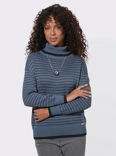  Rollkragenpullover mit Ringeln - rauchblau-schwarz-gemustert