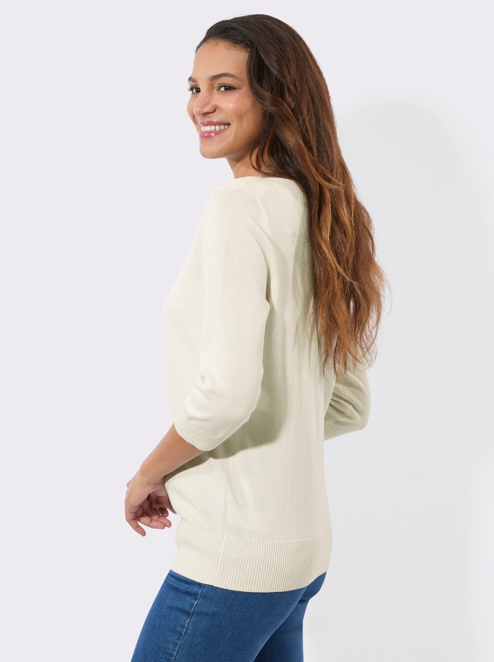 3/4 Arm-Pullover mit U-Boot-Ausschnitt - ecru