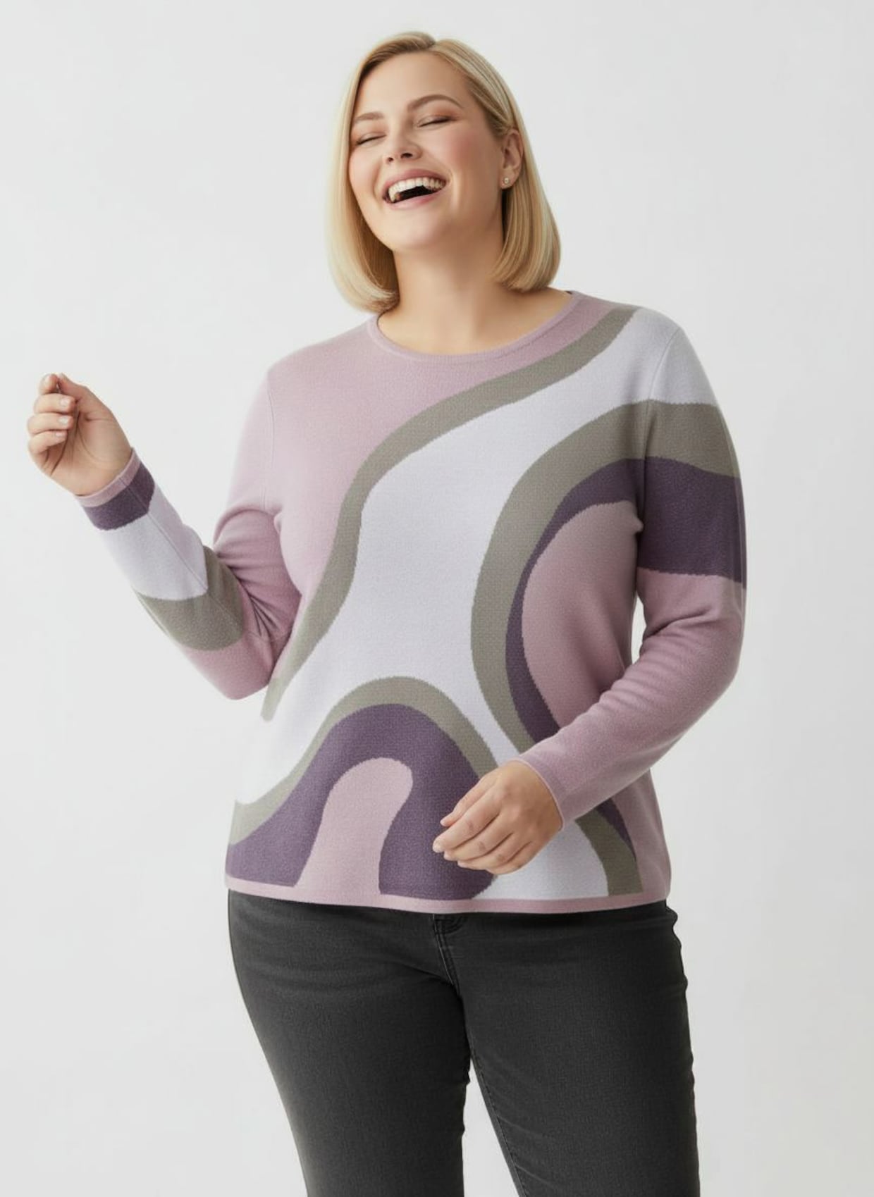 Strickpullover in Jacquard-Strick - feige-mauve-gemustert