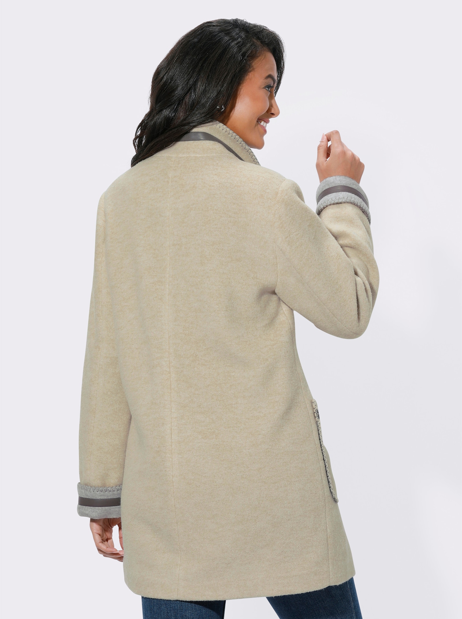 Lang jack met schoudervullingen - beige/grijs gemêleerd