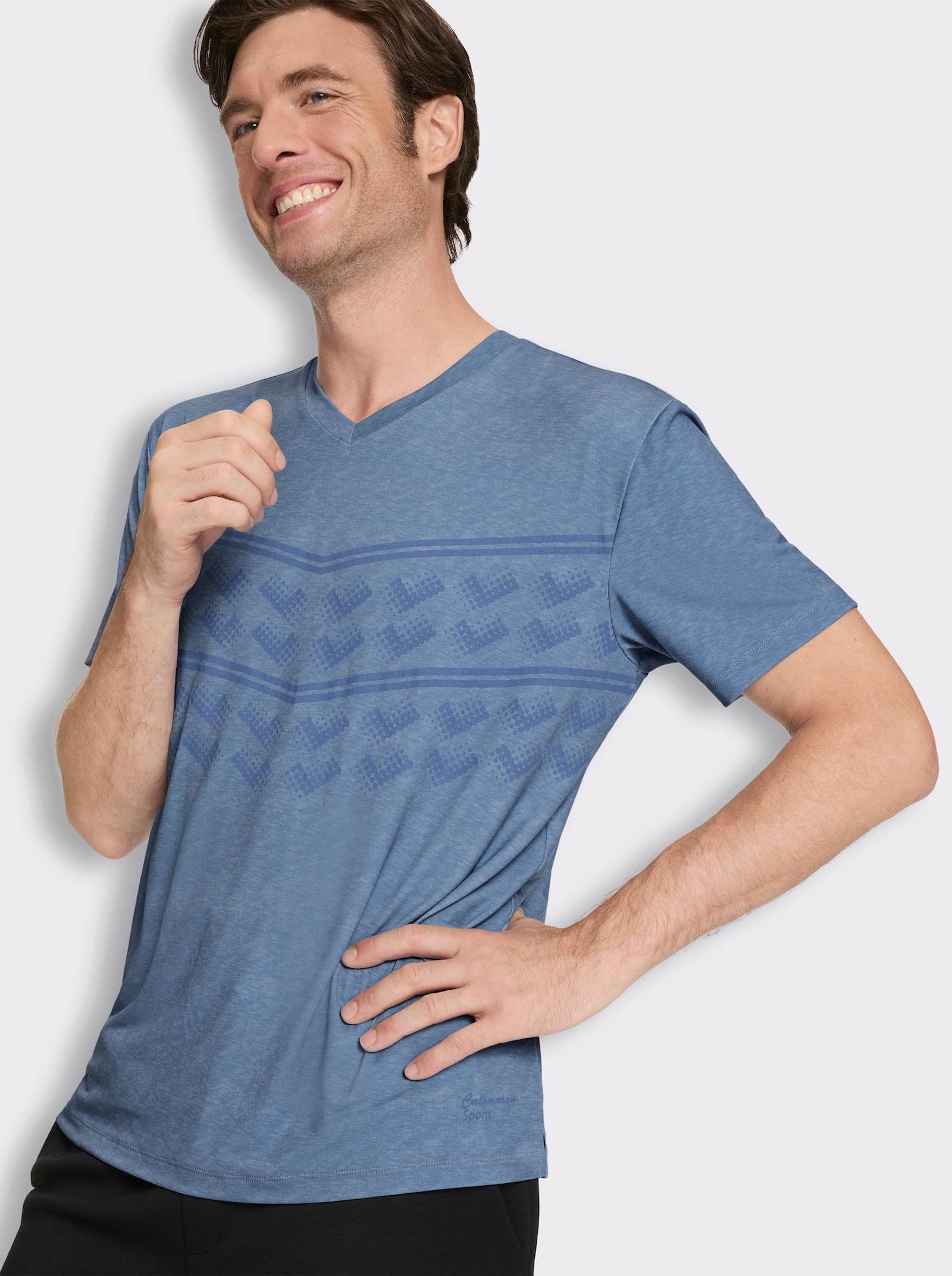 Funktionsshirt mit Seitenschlitzen - mittelblau-meliert