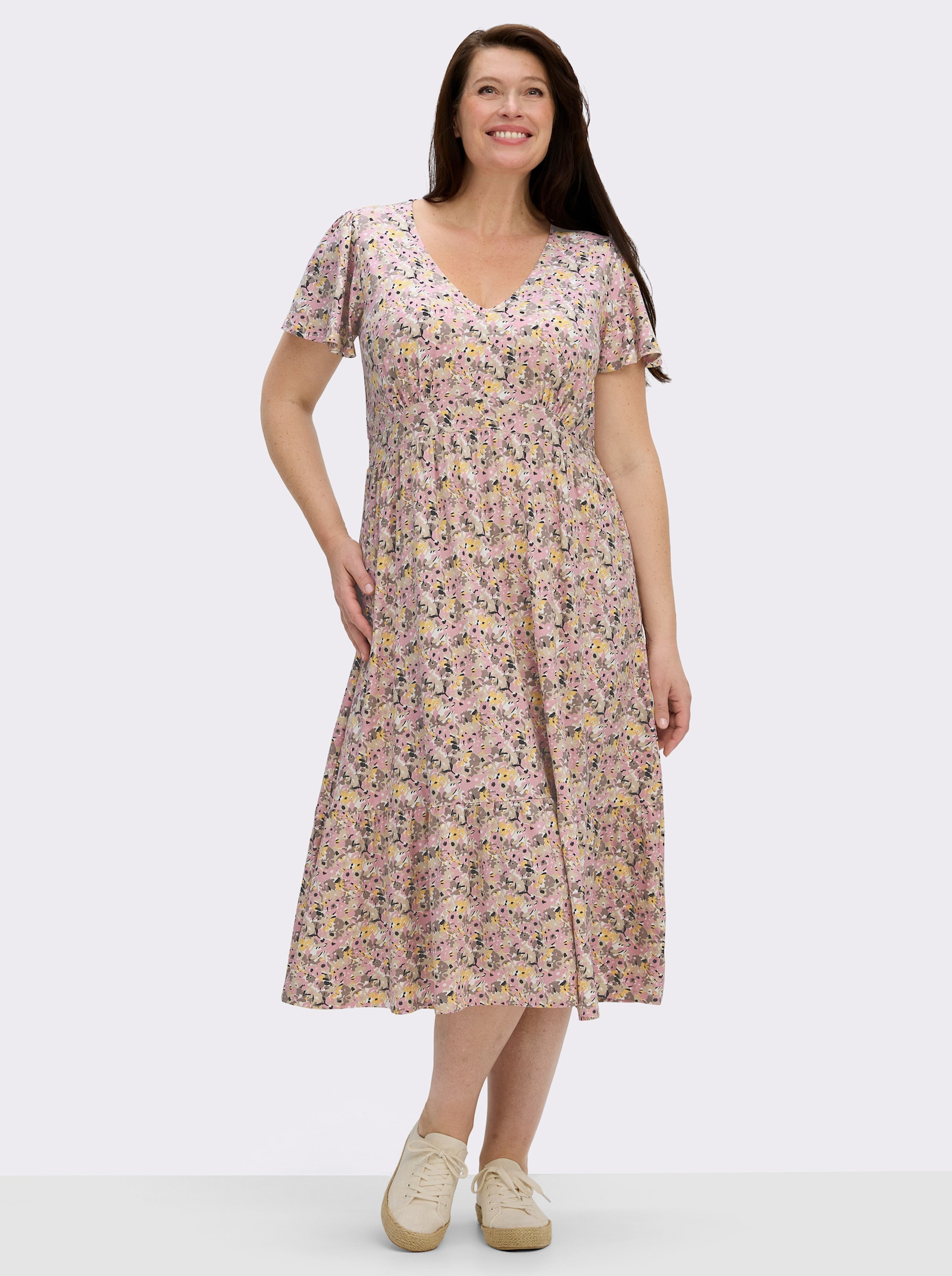  Jerseykleid mit Flügelärmeln - hortensie-gelb-bedruckt