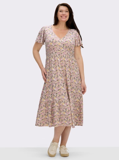 Jerseykleid mit Flügelärmeln - hortensie-gelb-bedruckt